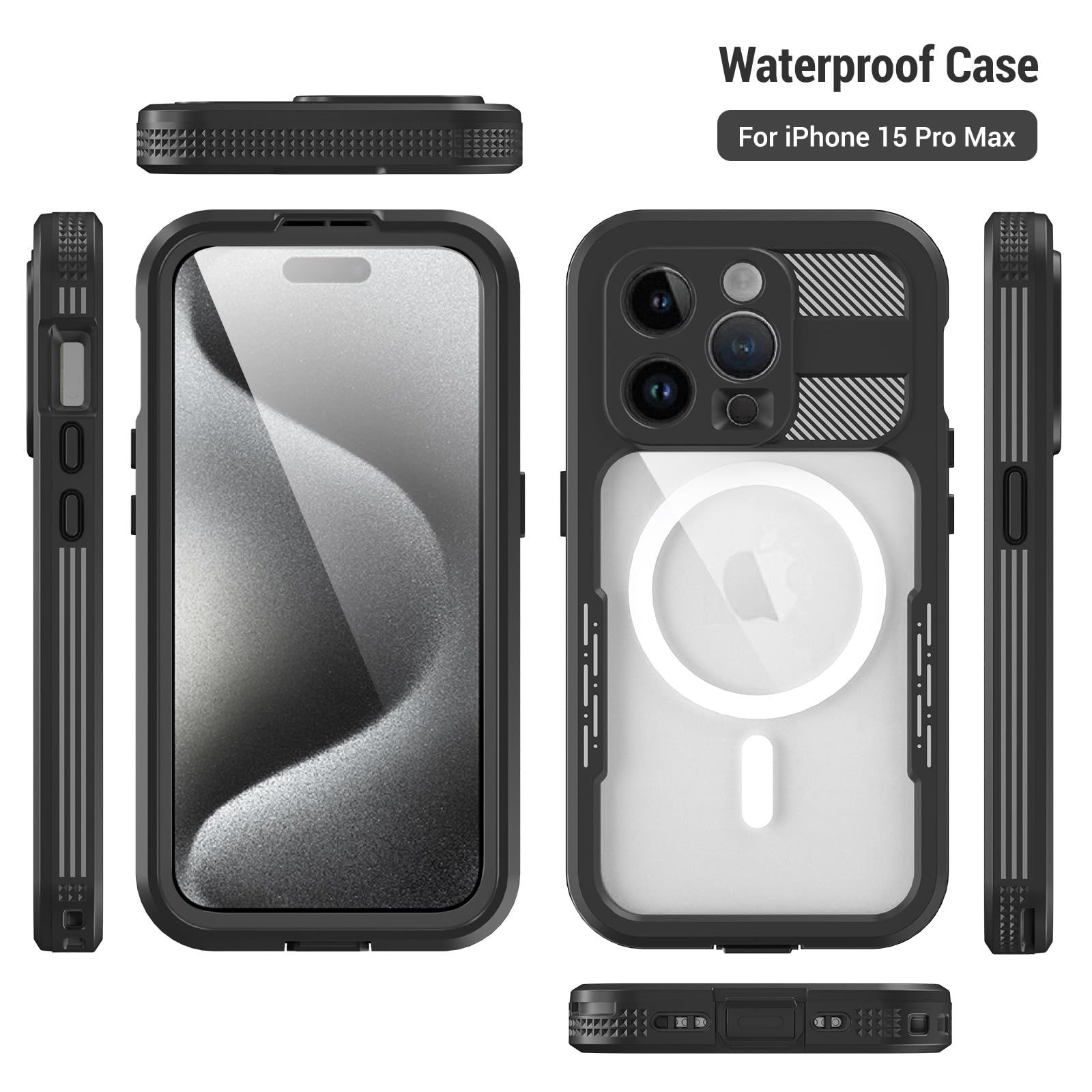 Designed for iPhone 15 Pro Max Metal Waterproof Case with Built-in Screen Protector, Metal Tough Cover Shockproof Dustproof Sturdy Durable Protective Case for iPhone 15 Pro Max