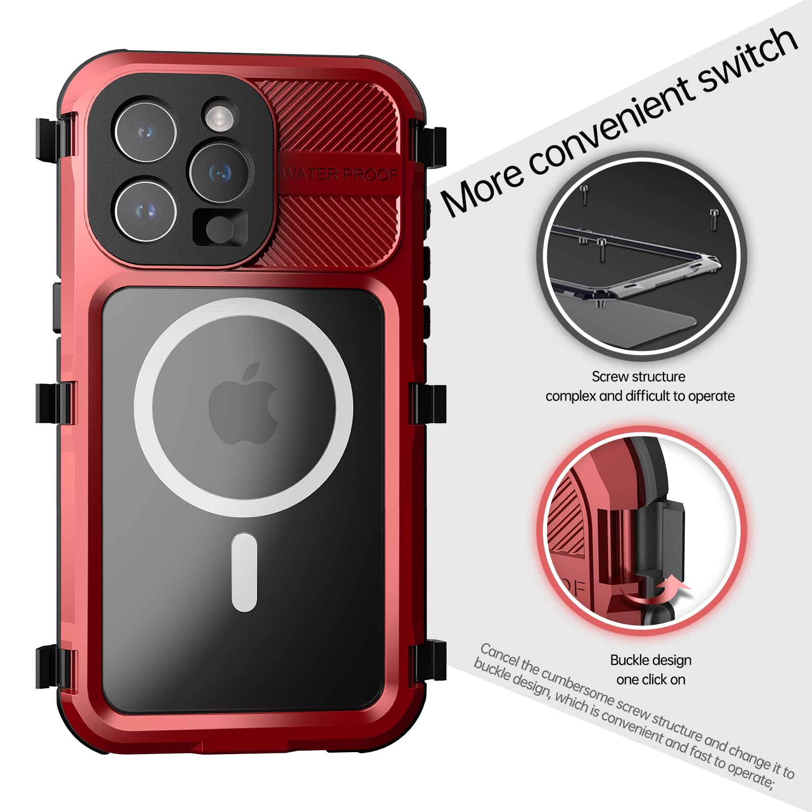 Designed for iPhone 15 Pro Max Metal Waterproof Case with Built-in Screen Protector, Metal Tough Cover Shockproof Dustproof Sturdy Durable Protective Case for iPhone 15 Pro Max