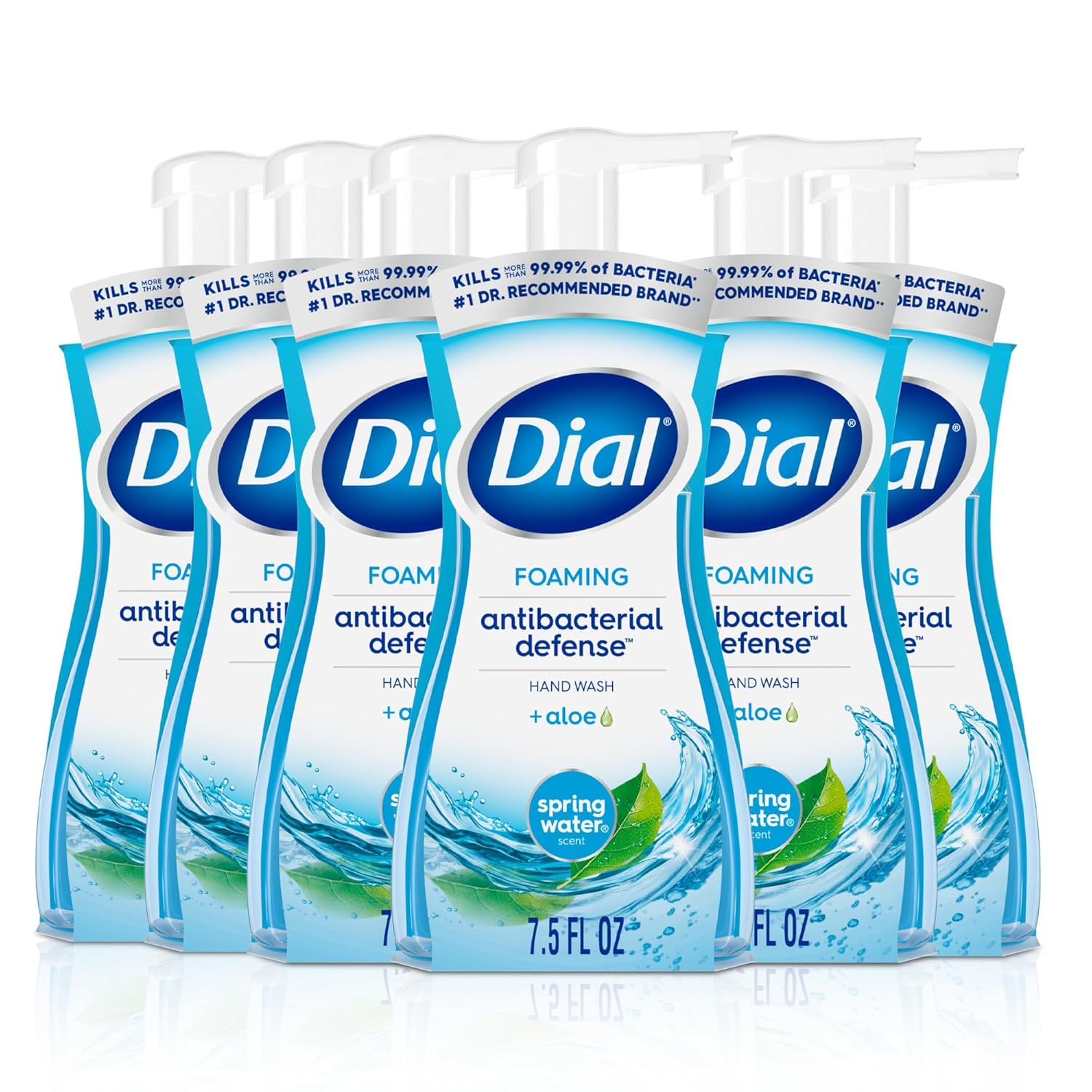 Dial Antibacterial Foaming Hand Wash, Spring Water, 7.5 fl oz (Pack of 6)