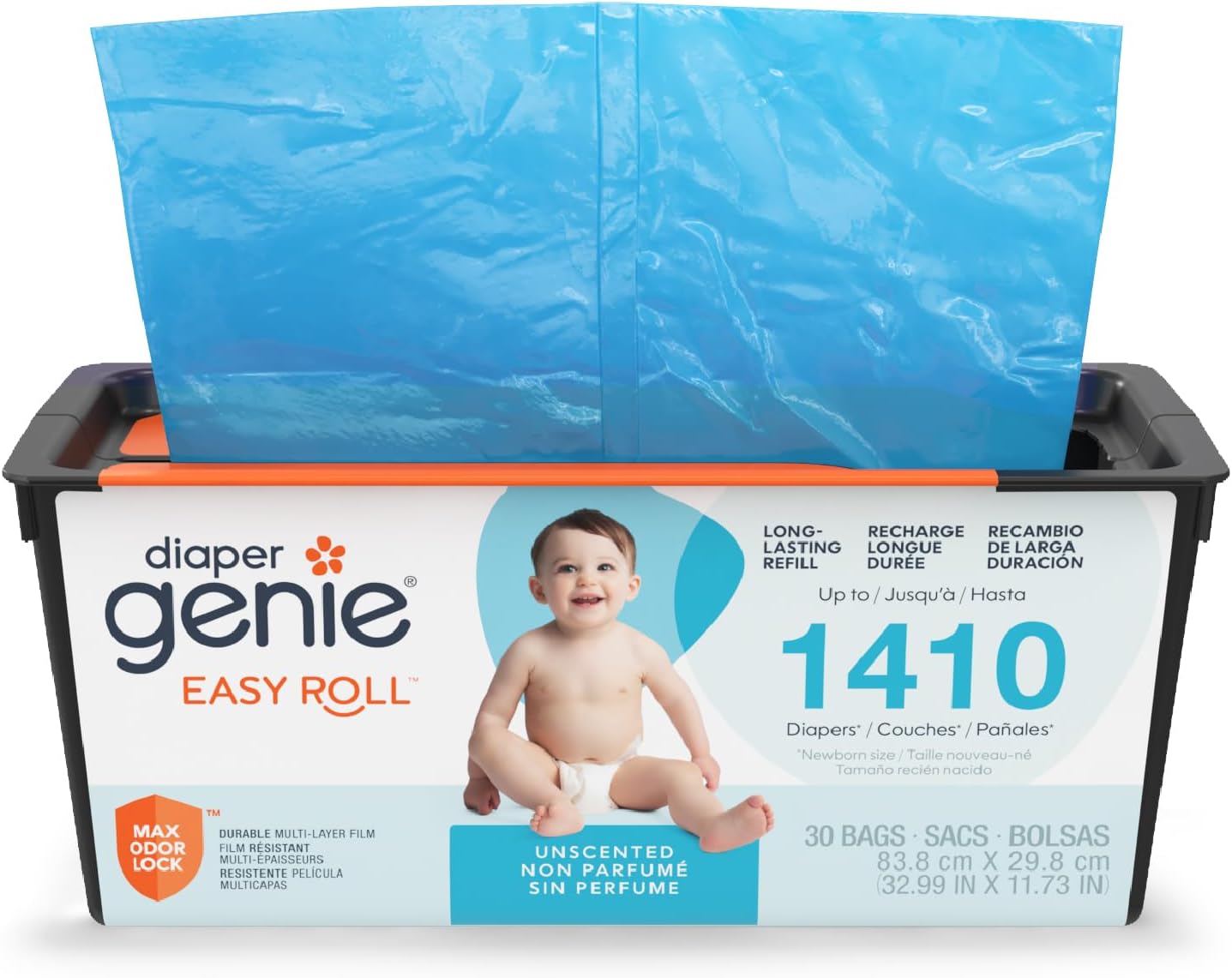 Diaper Genie Easy Roll Refill | 30 Bags Per Refill | Holds Up to 1410 Newborn Diapers | Odor Control | Diaper Pail Refill Bags | Fits Diaper Genie Signature & Platinum Pails