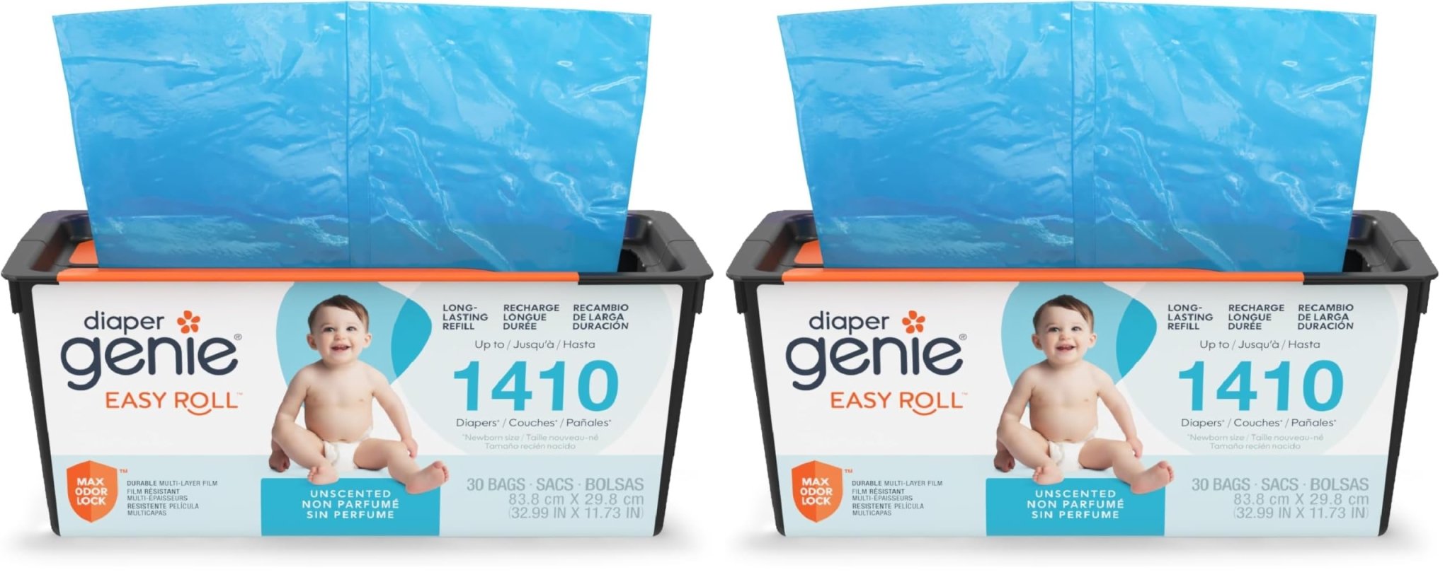 Diaper Genie Easy Roll Refill | 30 Bags Per Refill | Holds Up to 1410 Newborn Diapers | Odor Control | Diaper Pail Refill Bags | Fits Diaper Genie Signature & Platinum Pails