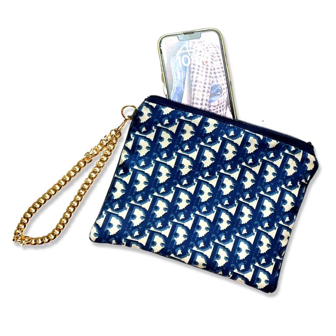 Trotter Blue Vintage Silk Scarf Wristlet Bag