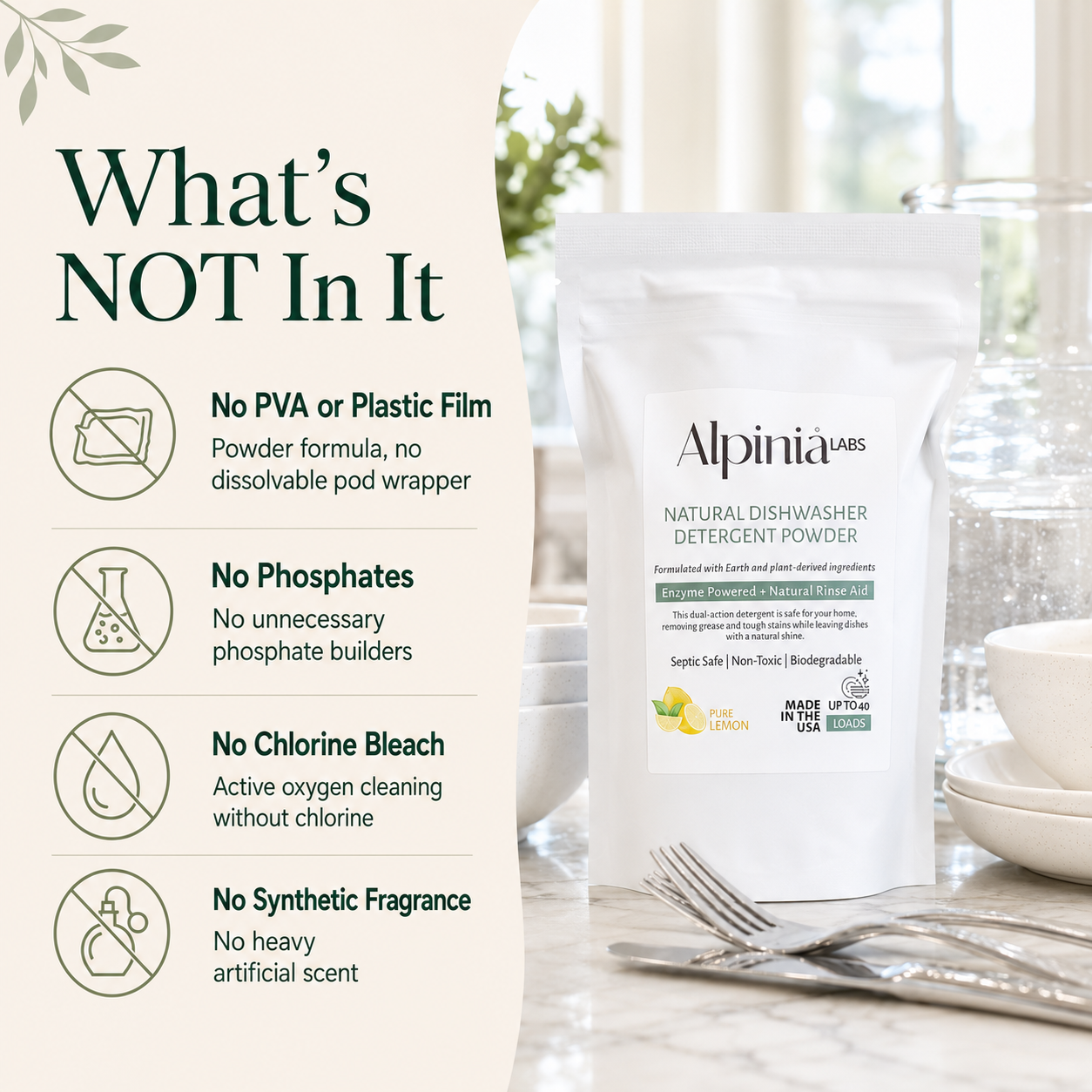 Powerful Dishwasher Detergent with Enzymes — No Microplastics, No Residue