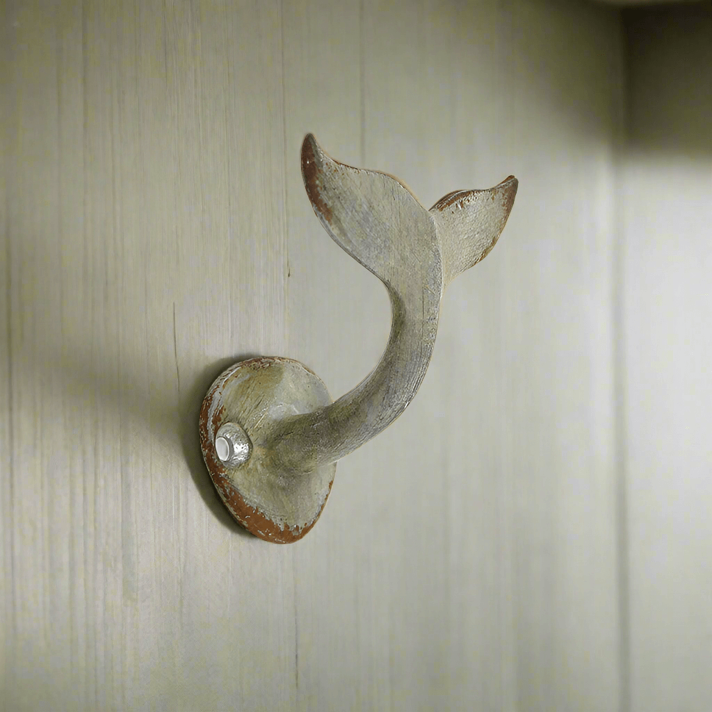 Distressed Metal Whale Tail Wall Hook for Coastal Style (Set of 2)