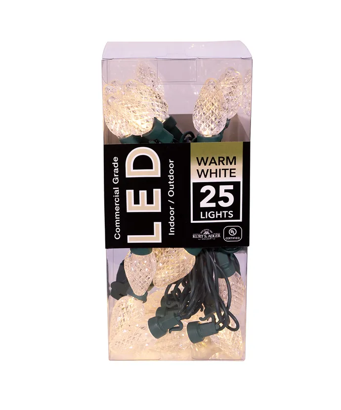 25-Light Warm White LED C7 Light Set With Green Wire