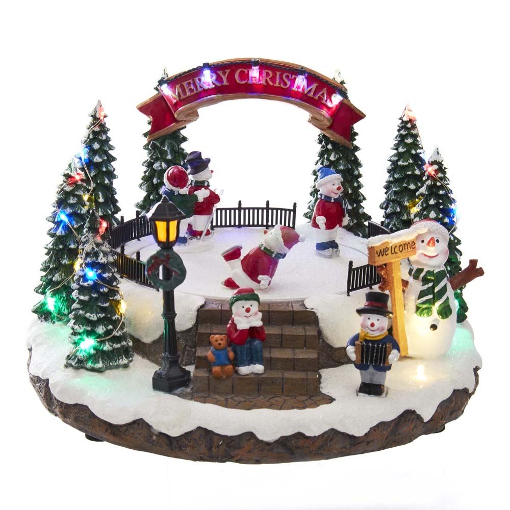 Battery-Operated LED Musical Snowman Ice Rink Table PieceLED Musical Snowman Ice Rink B/O