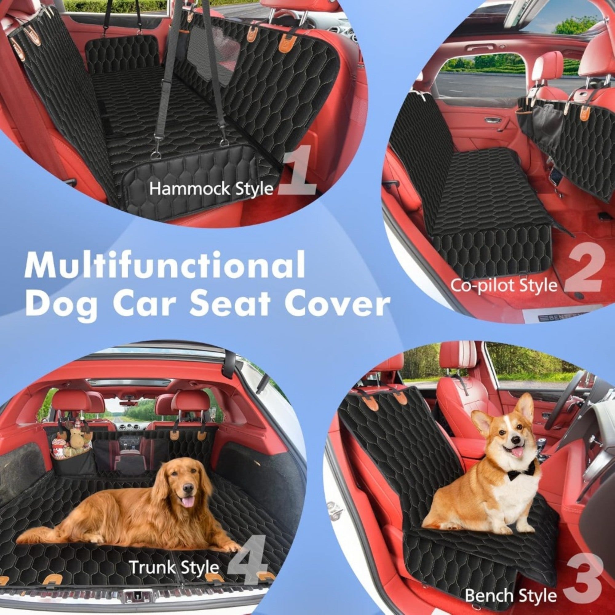 Dog Car Seat Cover for Back Seat, Back Seat Cover for Dogs, Scratchproof Car Hammock for Dogs with Mesh Window,Dog Seat Belt,Washable Pet Seat Cover for SUV/Cars/Trucks - Black