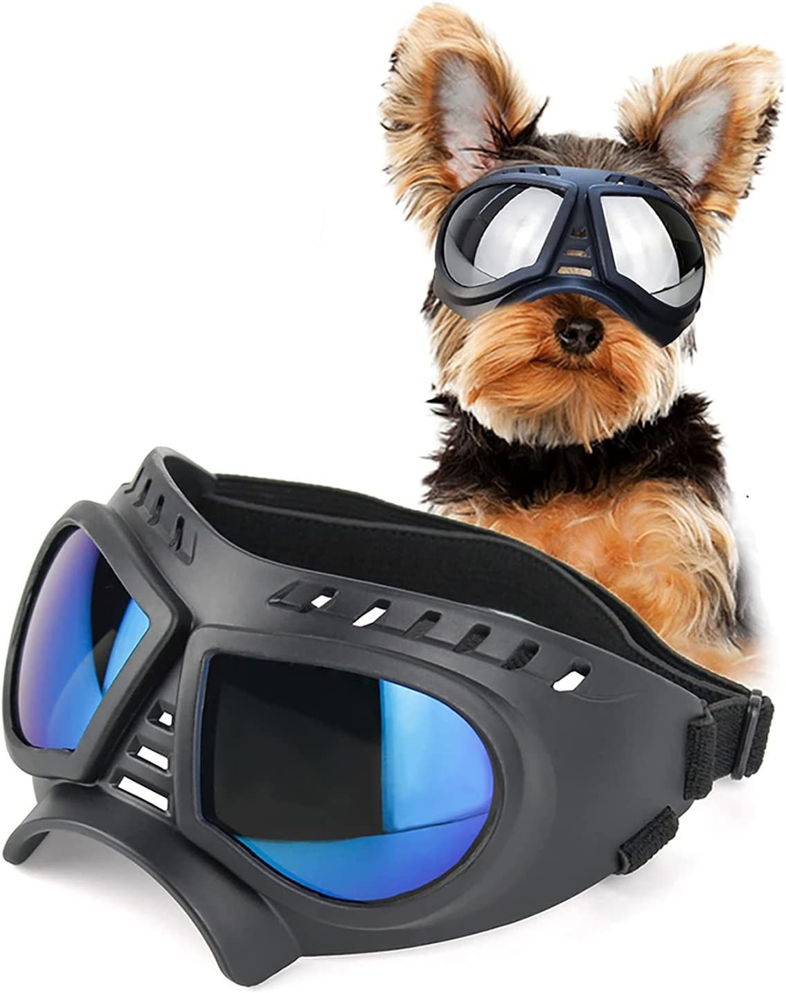 Dog Glasses for Small Breed Dog Goggles Dog UV Sunglasses Windproof Snowproof for Long Snout Dogs Mask with Soft Frame Adjustable Straps Black for Small/Medium Dogs Puppy