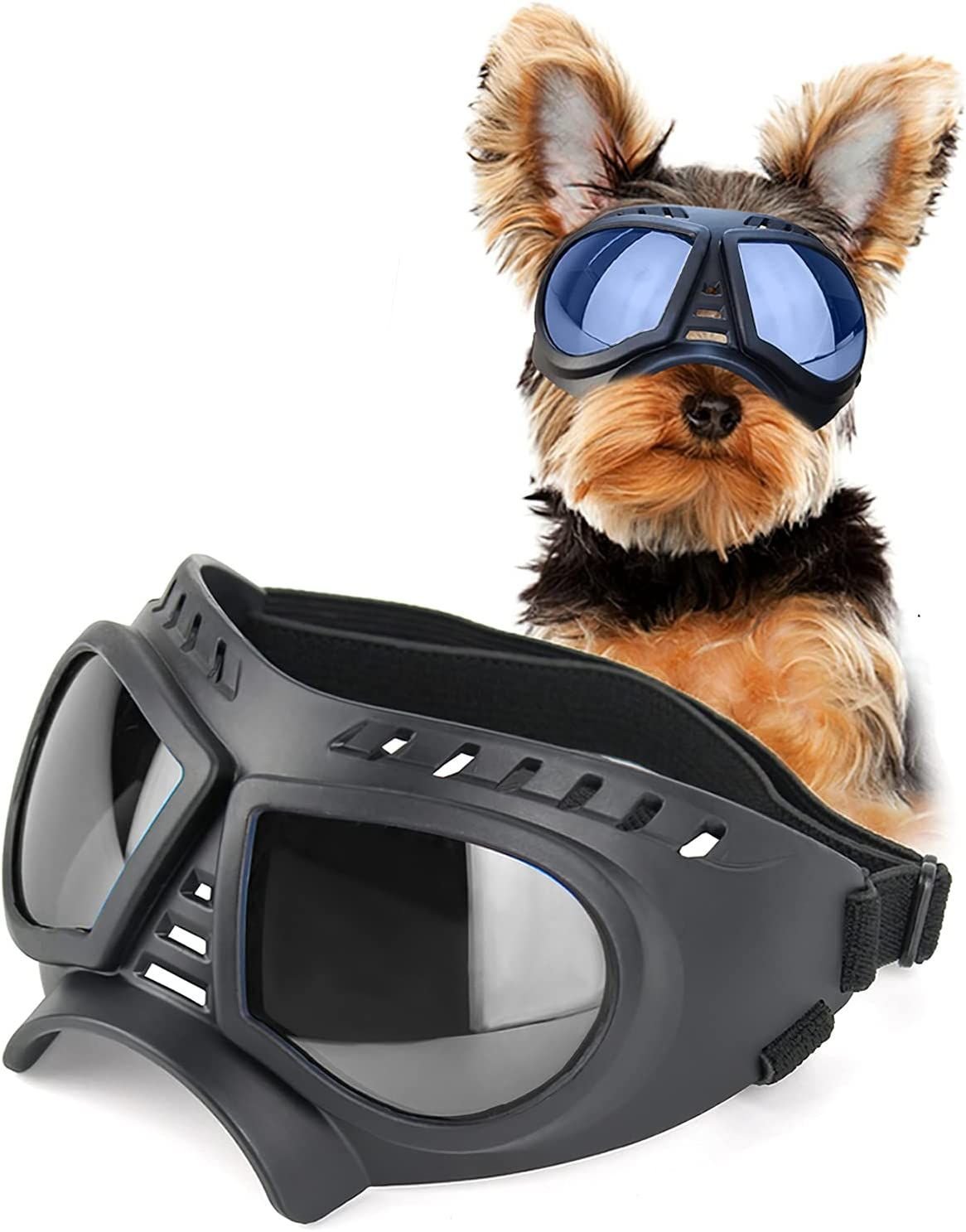 Dog Glasses for Small Breed Dog Goggles Dog UV Sunglasses Windproof Snowproof for Long Snout Dogs Mask with Soft Frame Adjustable Straps Black for Small/Medium Dogs Puppy