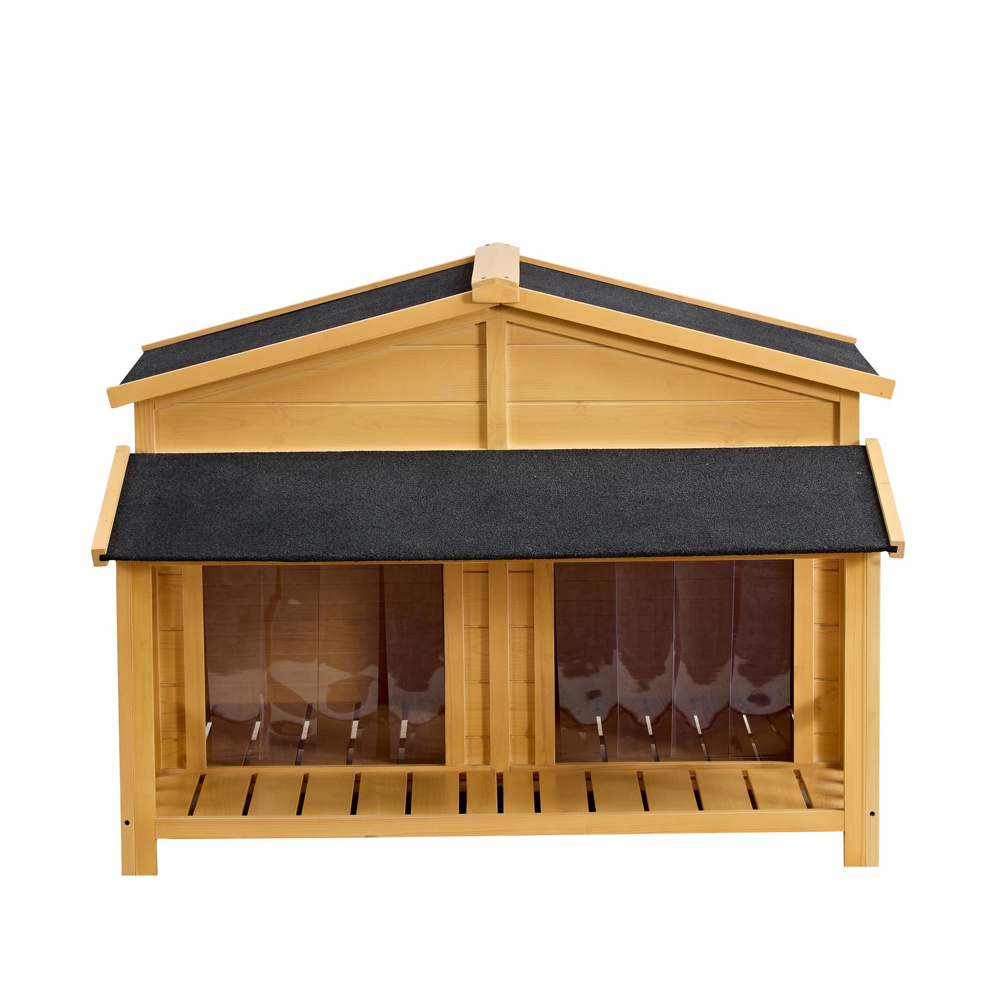 Dog House, Waterproof Dog Cage Kennel, Wooden Outdoor and Indoor Dog House, Raised Pet Kennel for Medium Dogs, Log Cabin Style with Porch,Elevated Floor,Asphalt Roof, 2 Doors