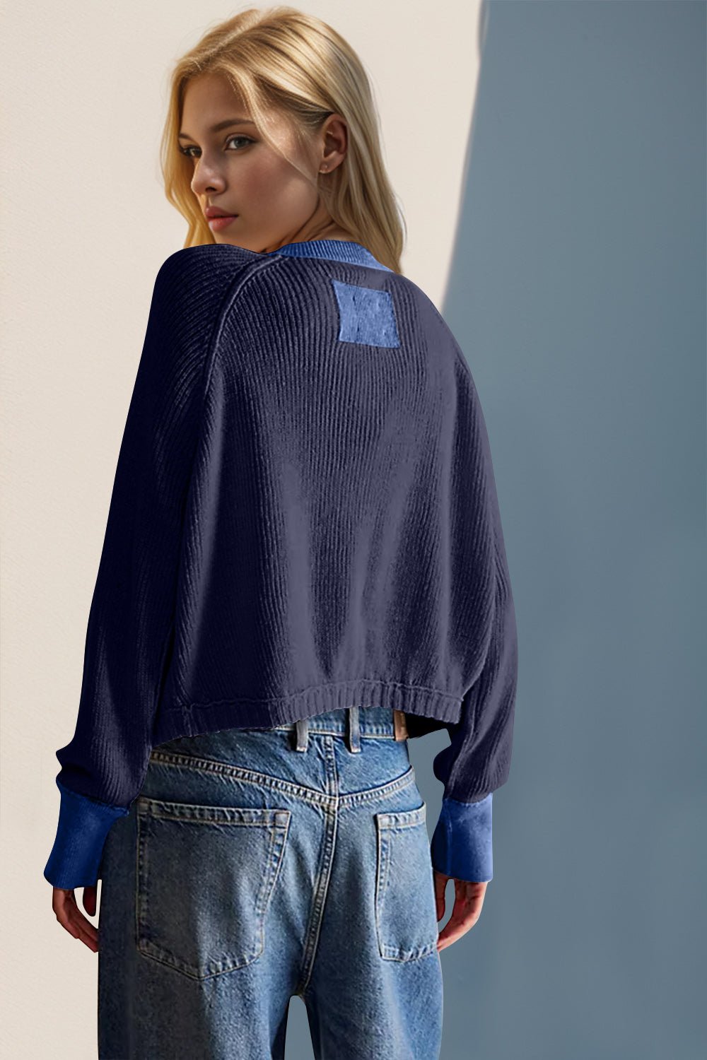 Double Take Contrast Button Up Long Sleeve Cardigan from S to XL