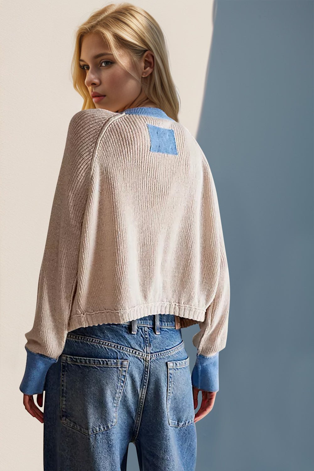 Double Take Contrast Button Up Long Sleeve Cardigan from S to XL