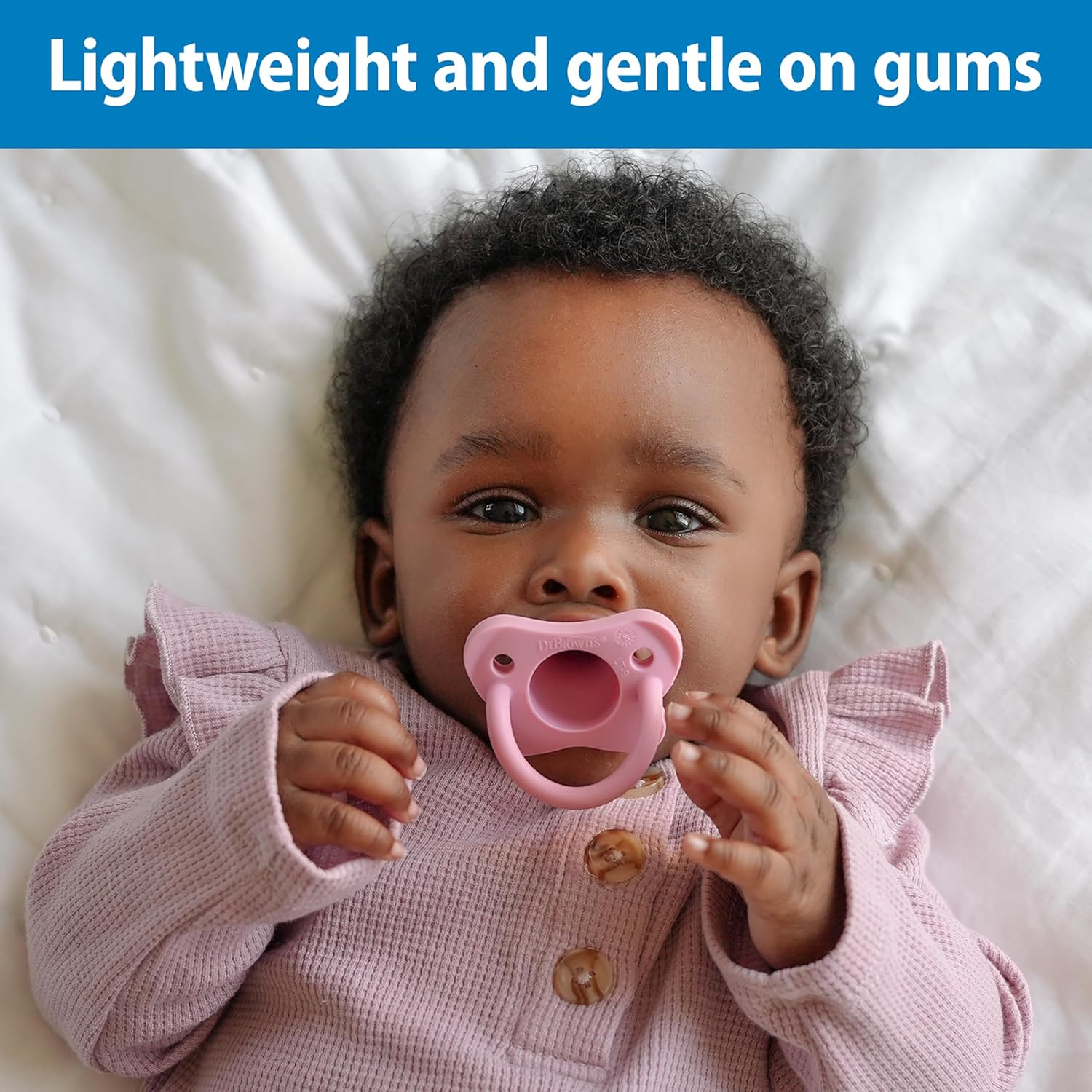 Dr. Brown’s HappyPaci 100% Silicone Pacifier 0-6m, BPA Free, White, Pink, Light Pink 3-Pack