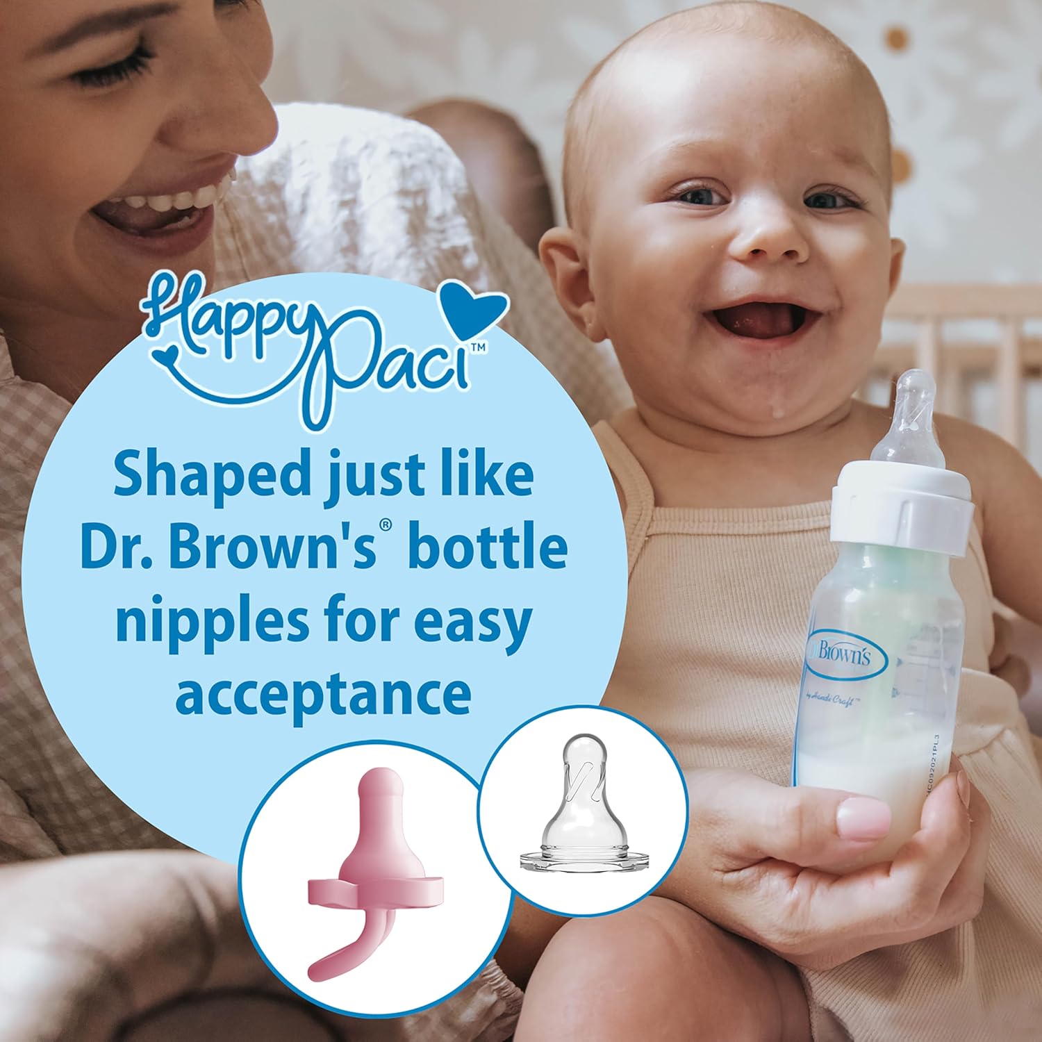 Dr. Brown’s HappyPaci 100% Silicone Pacifier 0-6m, BPA Free, White, Pink, Light Pink 3-Pack