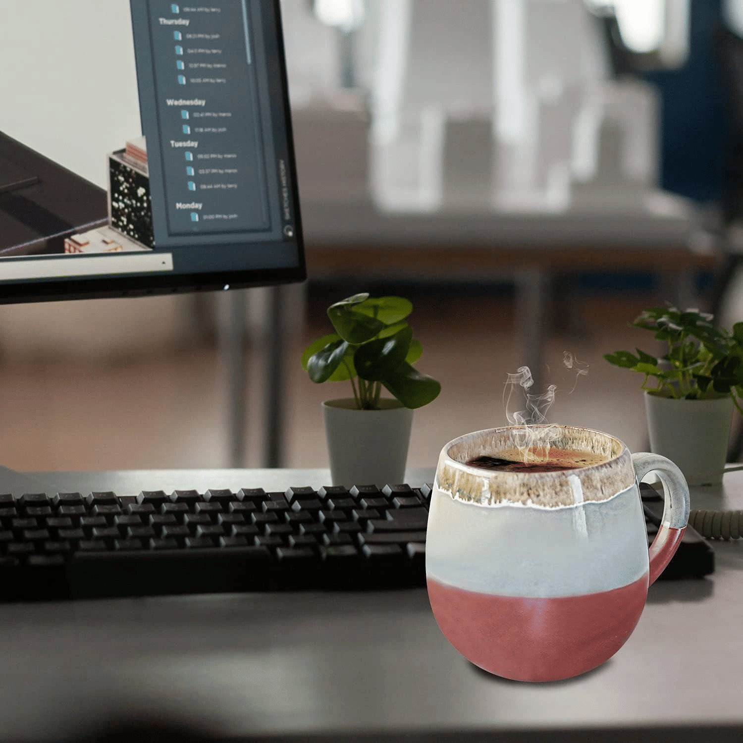 18 oz Large Pottery Coffee Mug, Brown Big Tea Cup for Office and Home, Dishwasher and Microwave Safe