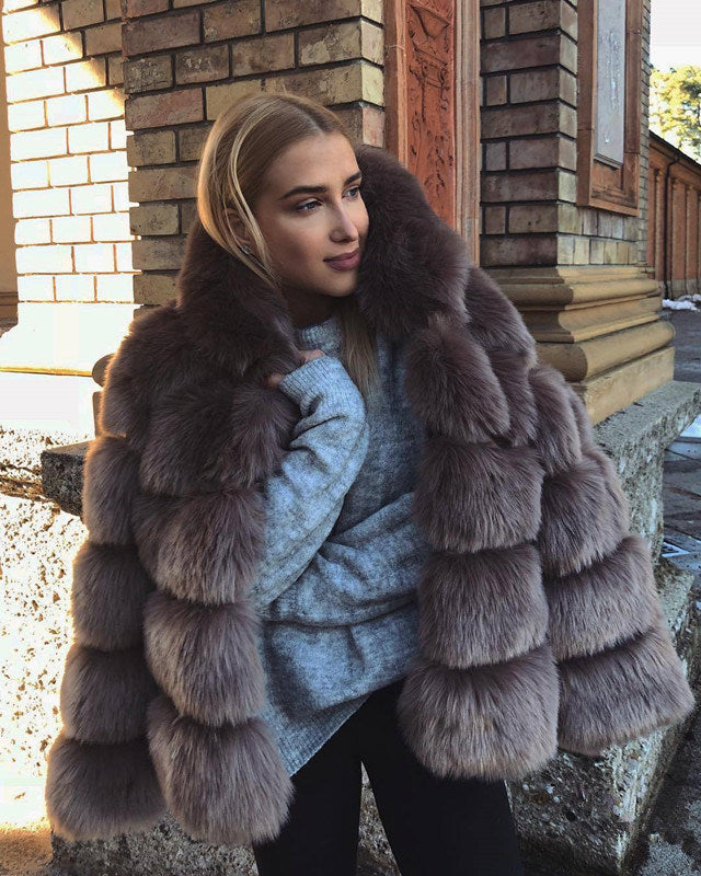 7DAY'S Ladies' autumn and winter thick warm fur coat long-sleeved hooded imitation rabbit fur coat