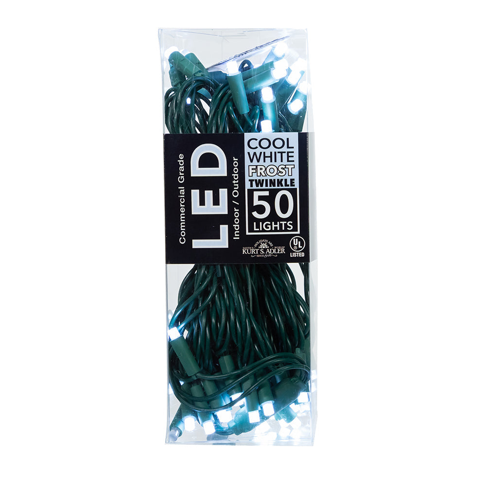 50-Light 5MM Cool White Frosted Twinkle LED Green Wire Light Set