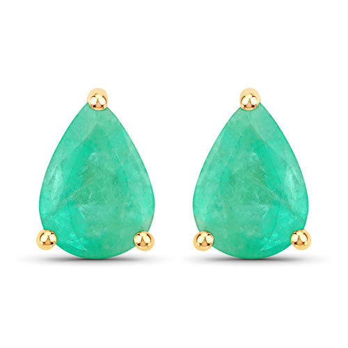 1.30 Carat Genuine Zambian Emerald 10K Yellow Gold Earrings
