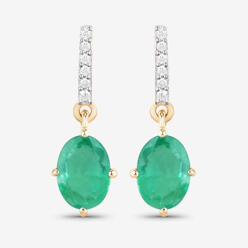 1.49 Carat Genuine Zambian Emerald and White Diamond 10K Yellow Gold Earrings