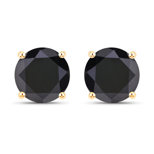 4.30 Carat Genuine Black Diamond 14K Yellow Gold Earrings