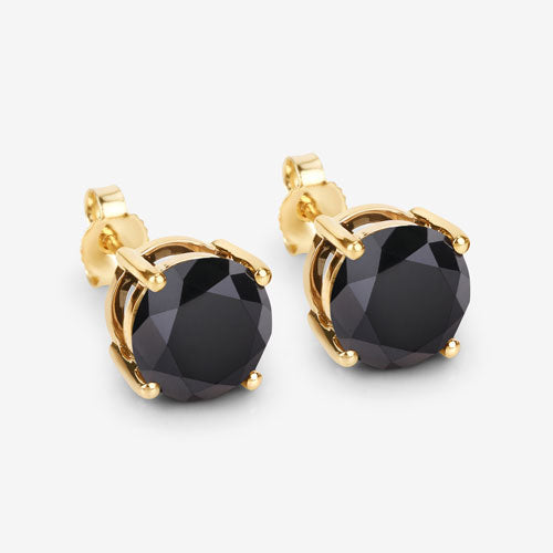 4.30 Carat Genuine Black Diamond 14K Yellow Gold Earrings