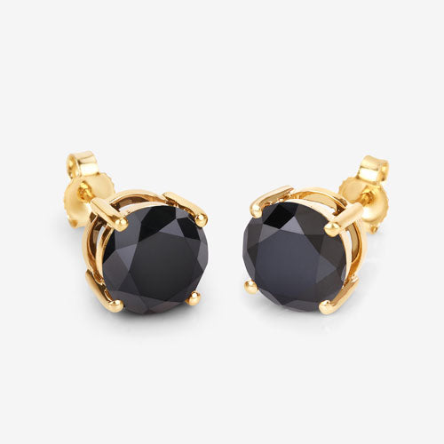 4.30 Carat Genuine Black Diamond 14K Yellow Gold Earrings