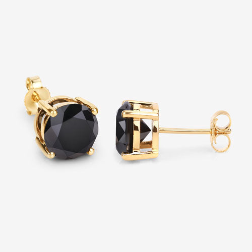 4.30 Carat Genuine Black Diamond 14K Yellow Gold Earrings