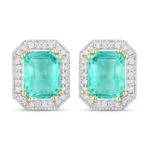 2.99 Carat Genuine Ethiopian Emerald and White Diamond 14K Yellow Gold Earrings