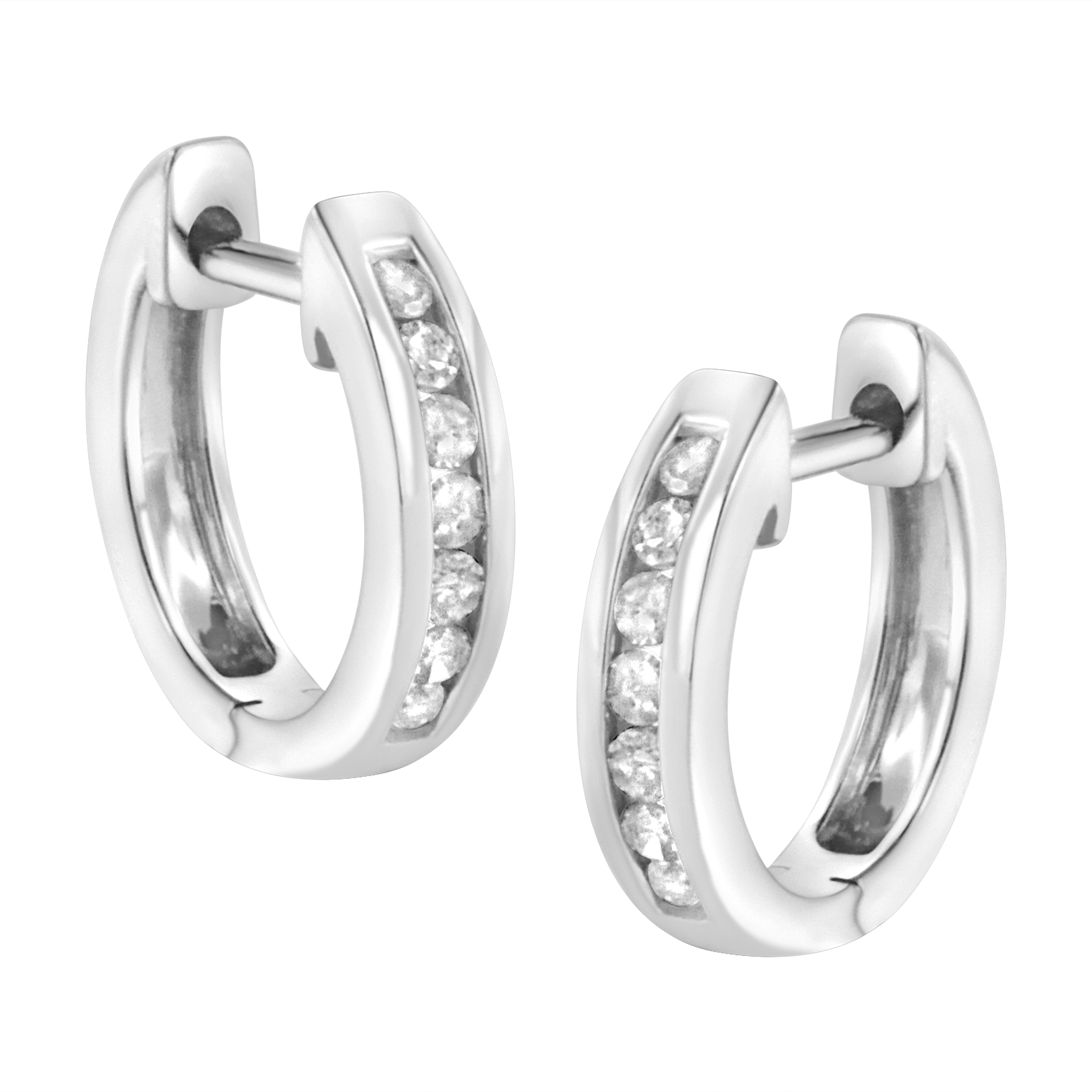 10K White Gold 1/4 Cttw Channel Set Round-Cut Diamond Hoop Earrings (I-J Color, I3 Clarity)