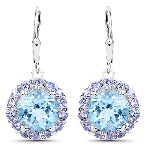 9.96 Carat Genuine Blue Topaz and Tanzanite .925 Sterling Silver Earrings