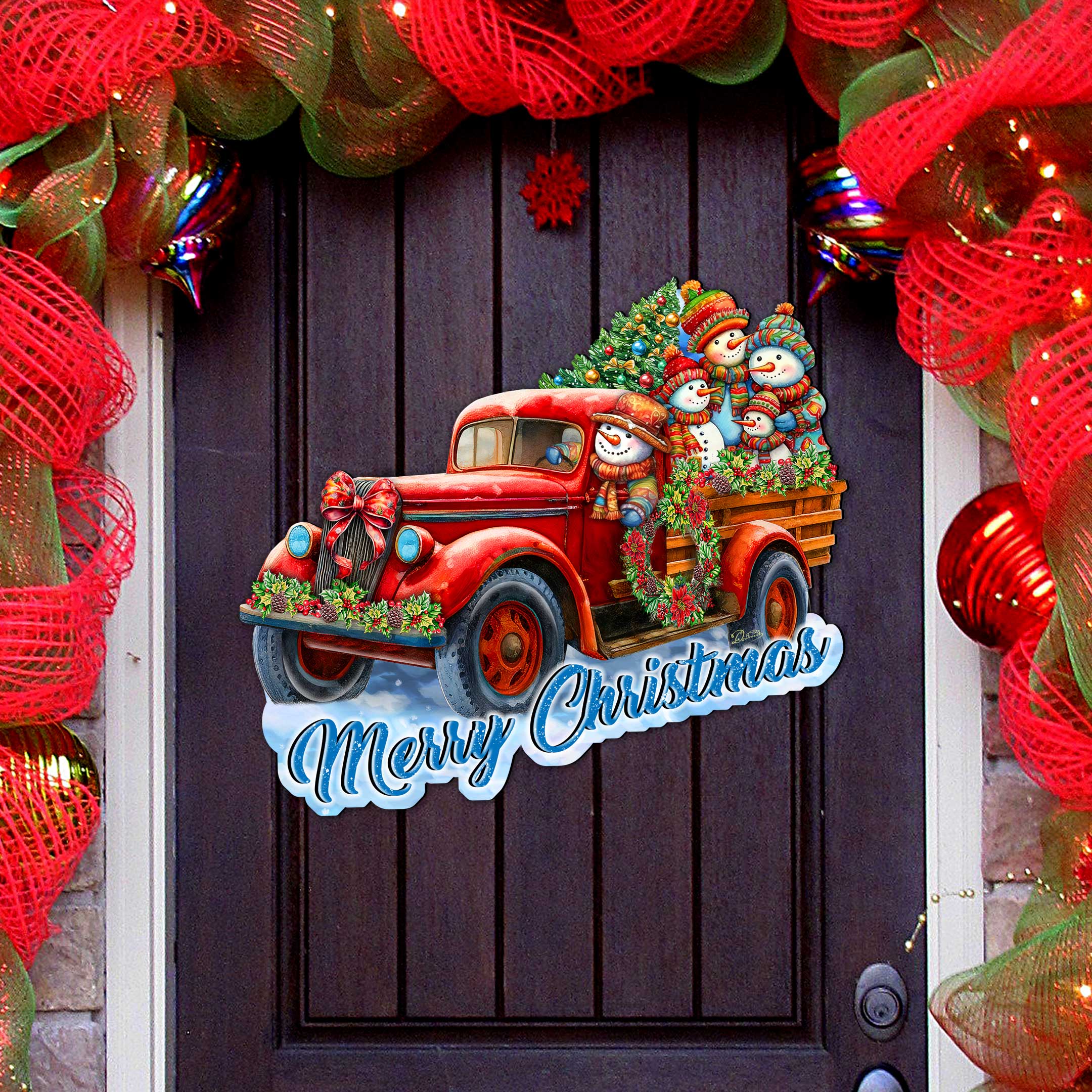 Merry Christmas Snowman Family Truck Door Hanger by G. Debrekht - Christmas Decor - 8652819H