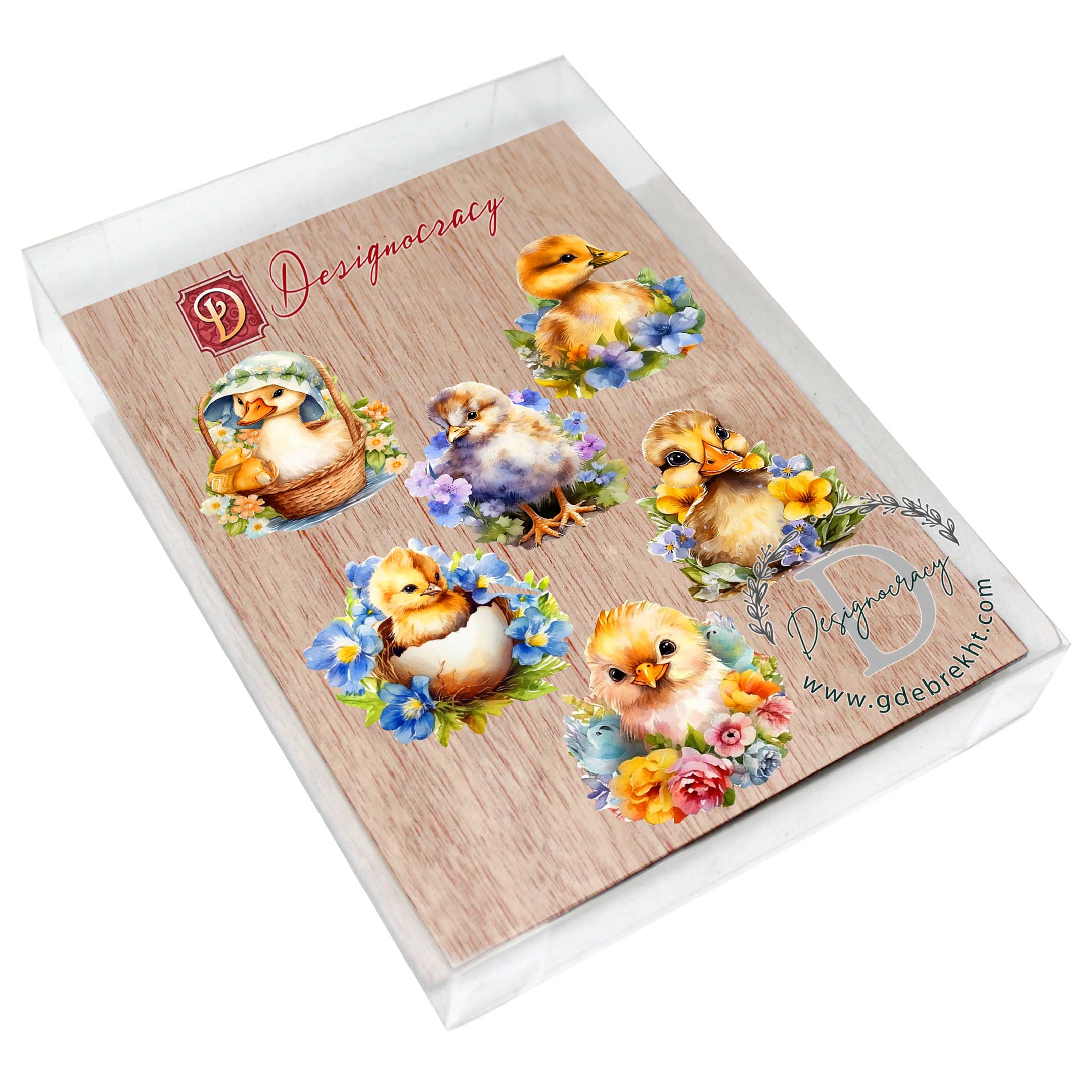 Spring Ducklings Decorative Wooden Magnets Set of 6 by G. Debrekht - Easter Decor - 8090055G-S6