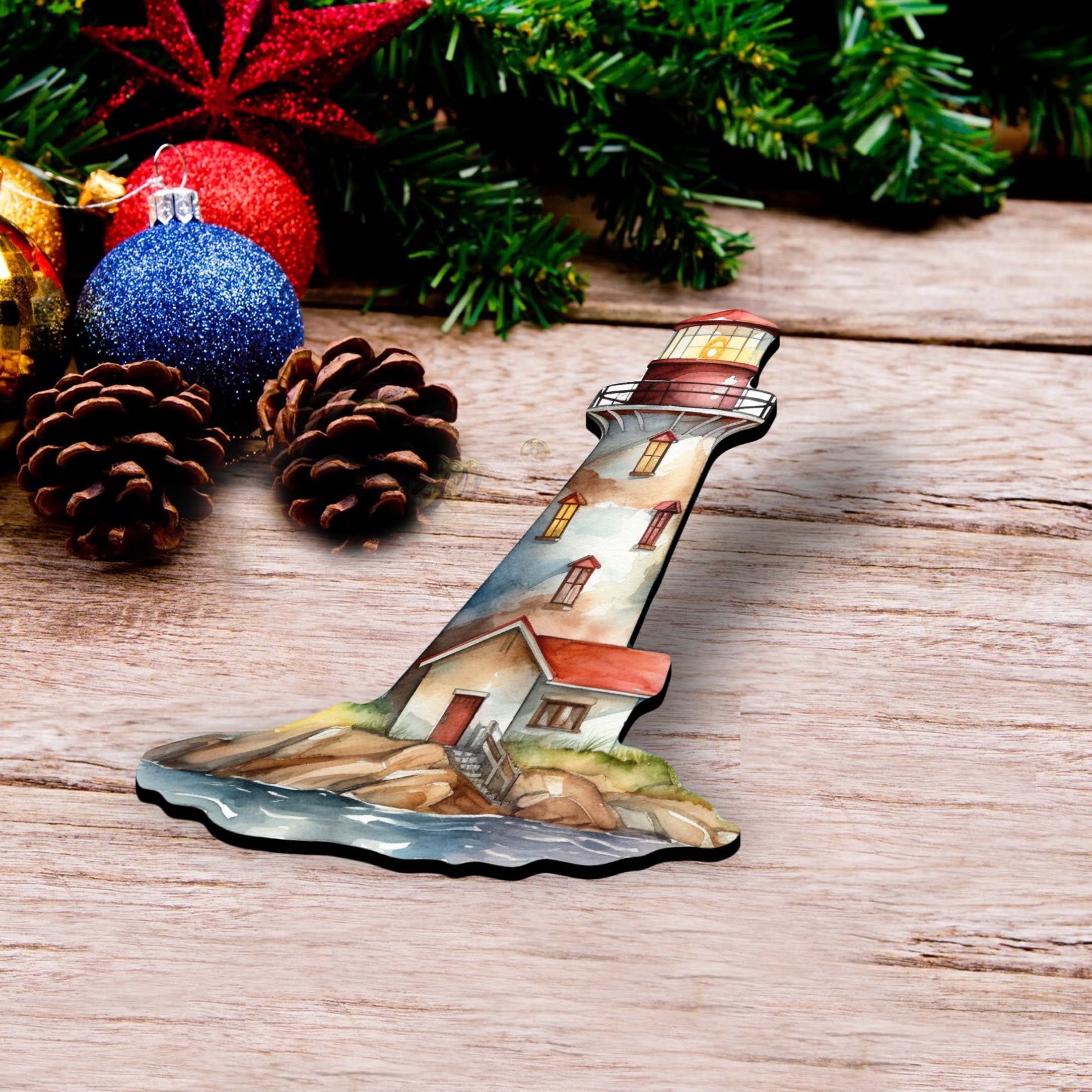 Lighthouse Decorative Wooden Clip-on Ornaments Set of 3 by G. Debrekht - Coastal Decor - 8091022C-S3