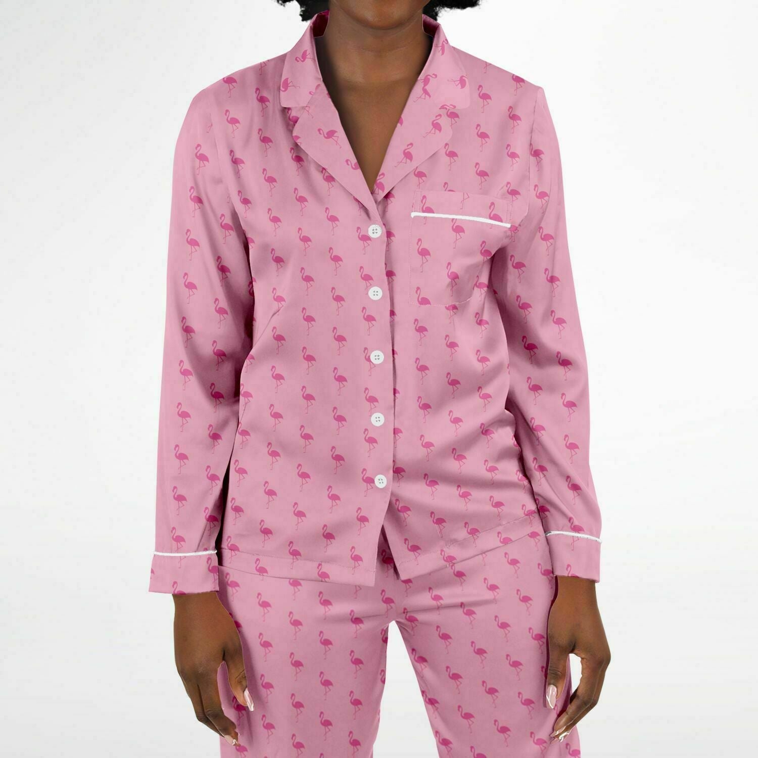 Simple Pink Flamingo Satin Pajamas