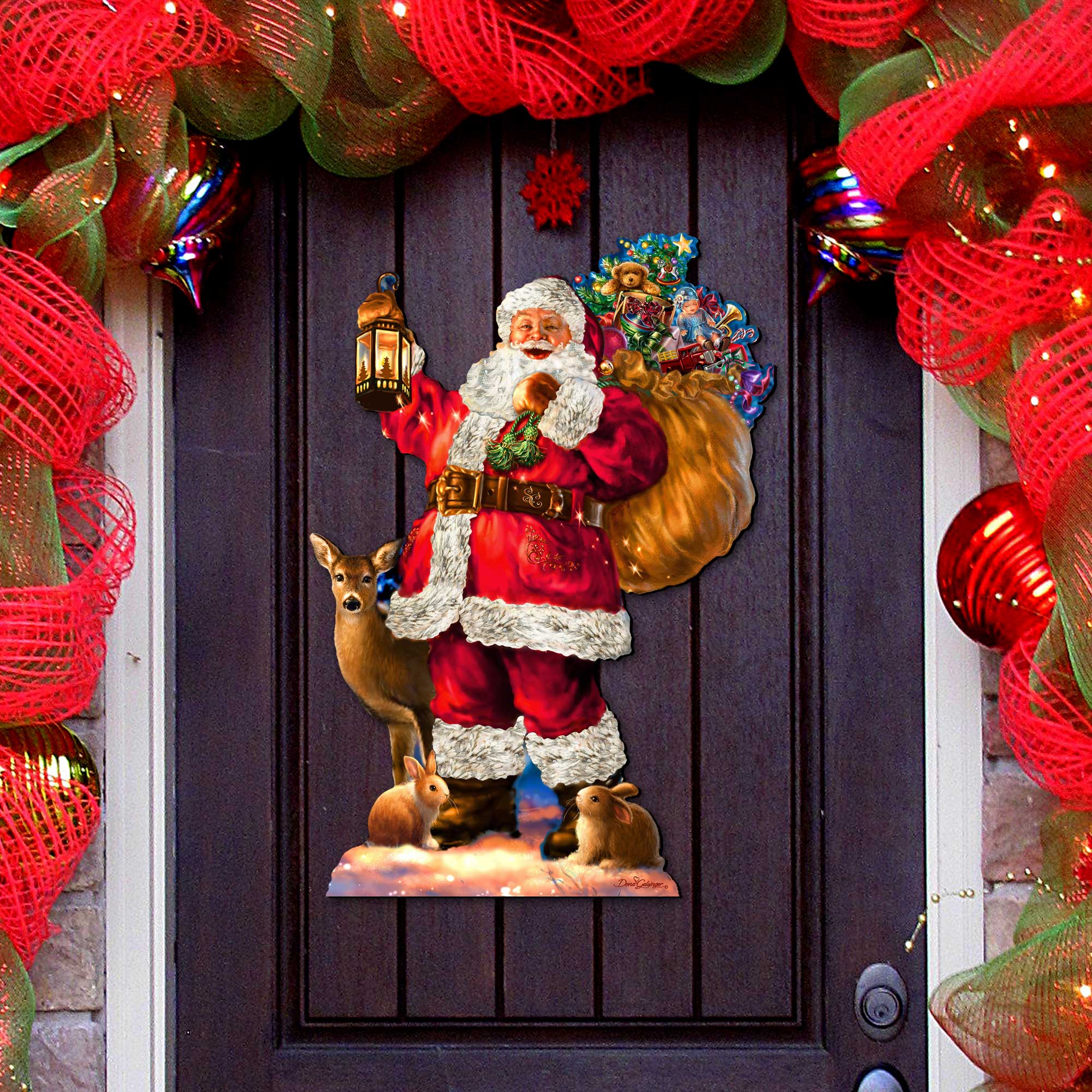 Woodland Santa Wall Door Hanger by D. Gelsinger - Christmas Santa Snowman Decor - 8461028H-1105