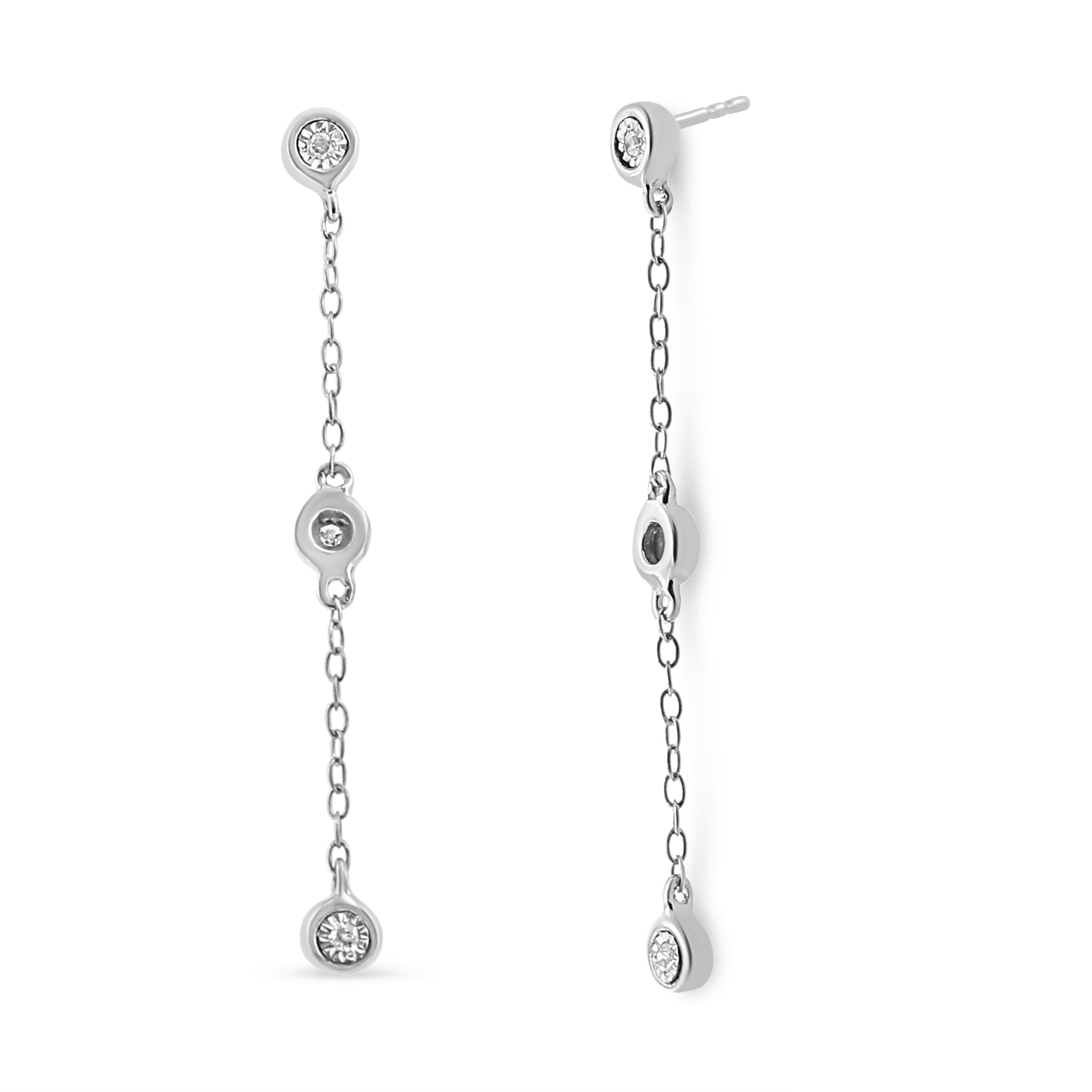 .925 Sterling Silver Miracle Set Diamond Accent 3-Stone Drop And Dangle Earring (I-J Color, I3 Clarity)