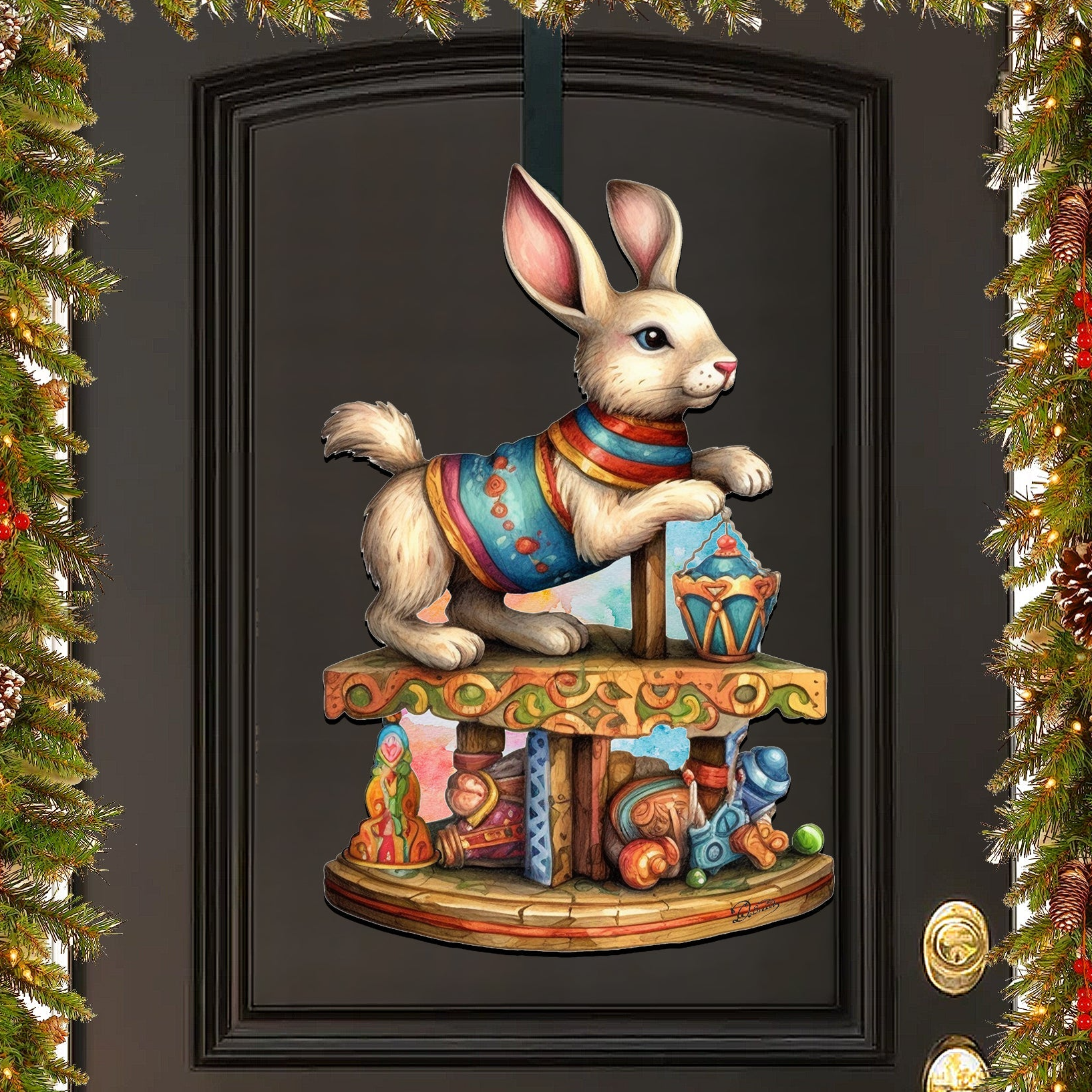 Carousel Bunny with Toys Holiday Door Decor by G. Debrekht - Christmas Decor - 8611086H