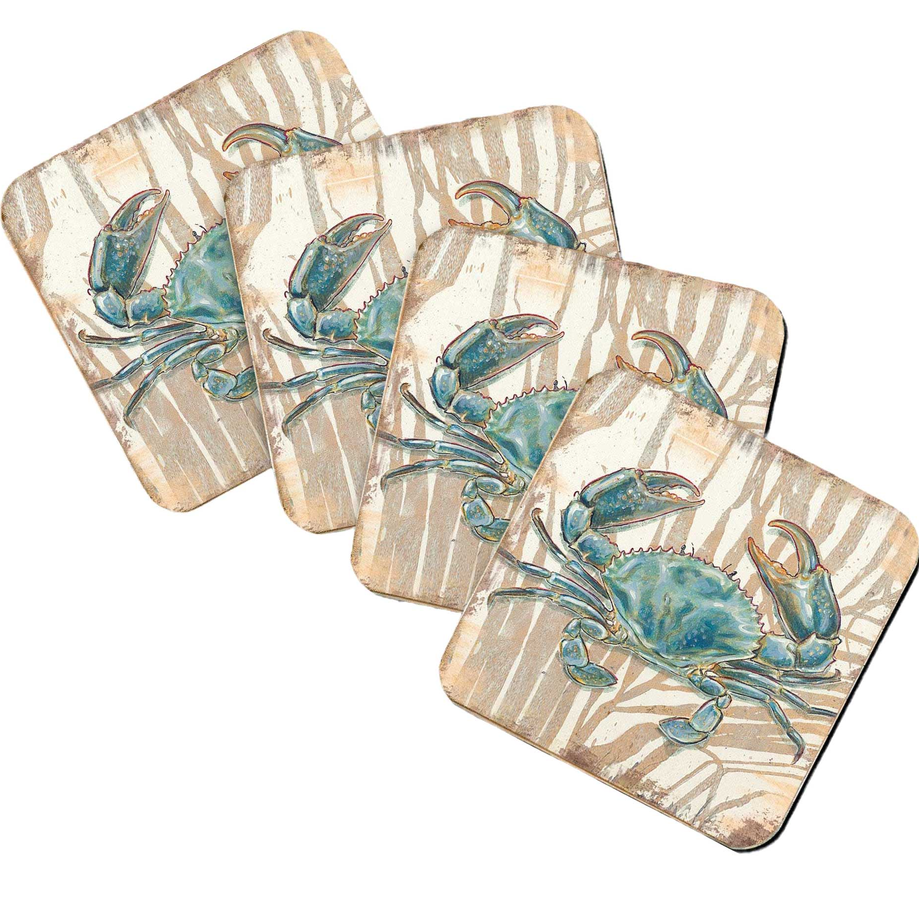 Crab  Wooden Cork Coastal Coasters Gift Set of 4 by Nature Wonders - 95224-2C-S4