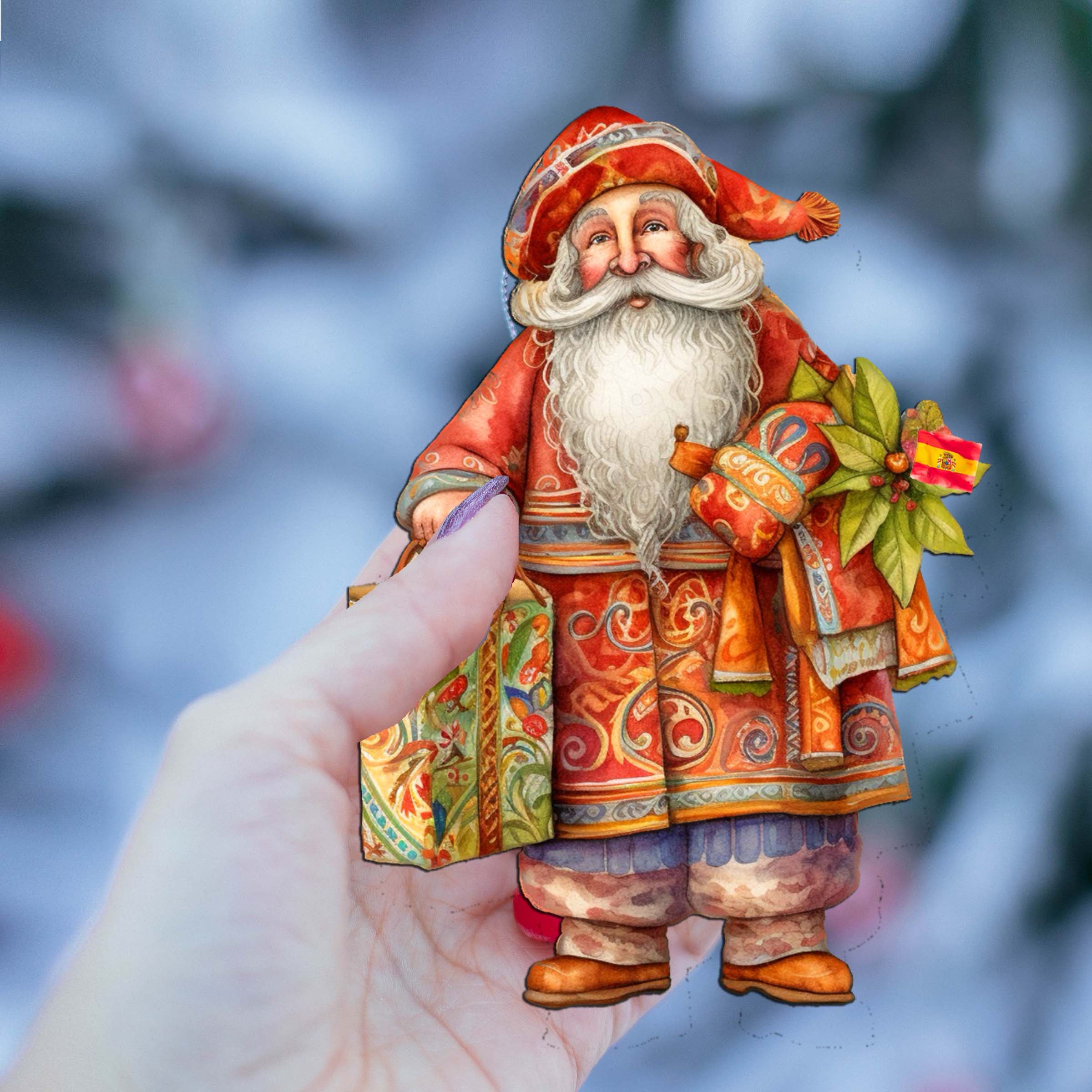 Santas Around the World - Spanish Inspired Santa - Wooden Ornaments Set of 3 by G. DeBrekht Christmas Santa Snowman Decor - 8091305S3