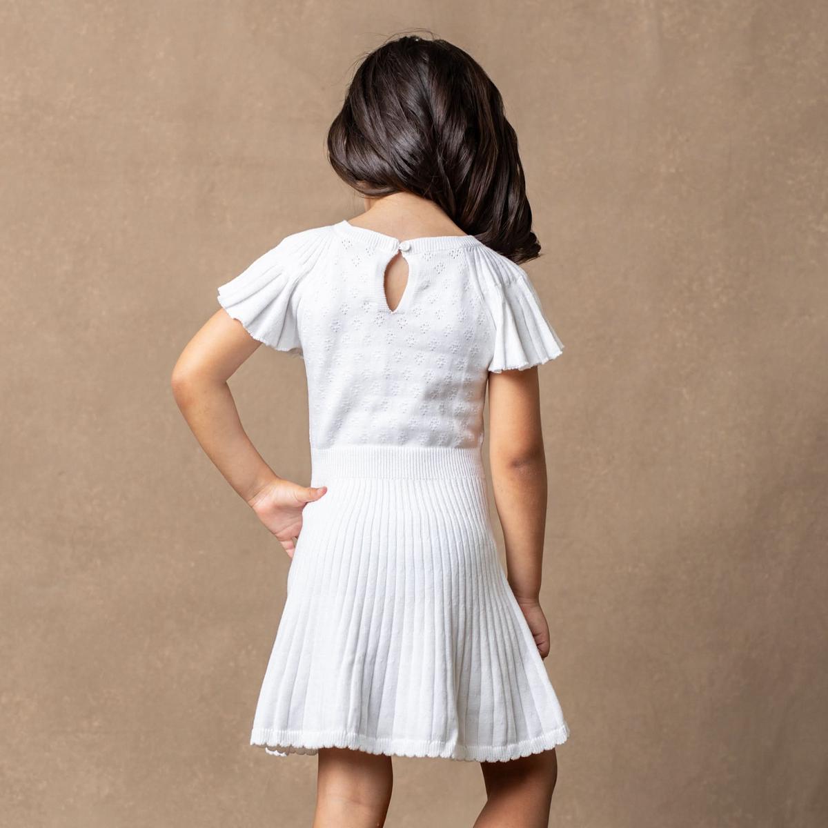 Organic Flutter Sleeve Sweater Dress - White Diamond Pointelle