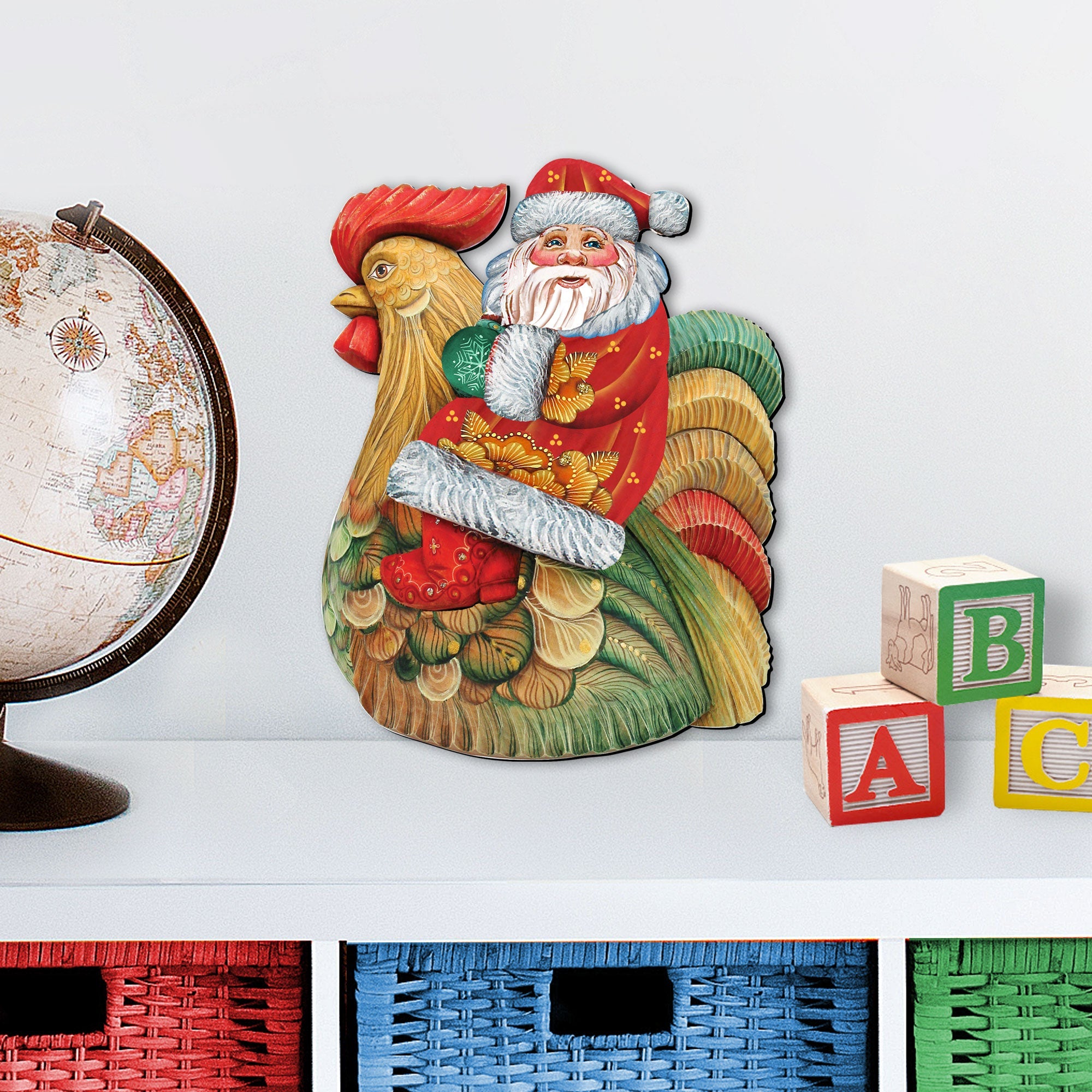 Santa Rooster Christmas Door Decor by G. DeBrekht - Christmas Santa Snowman Decor - 8111340H