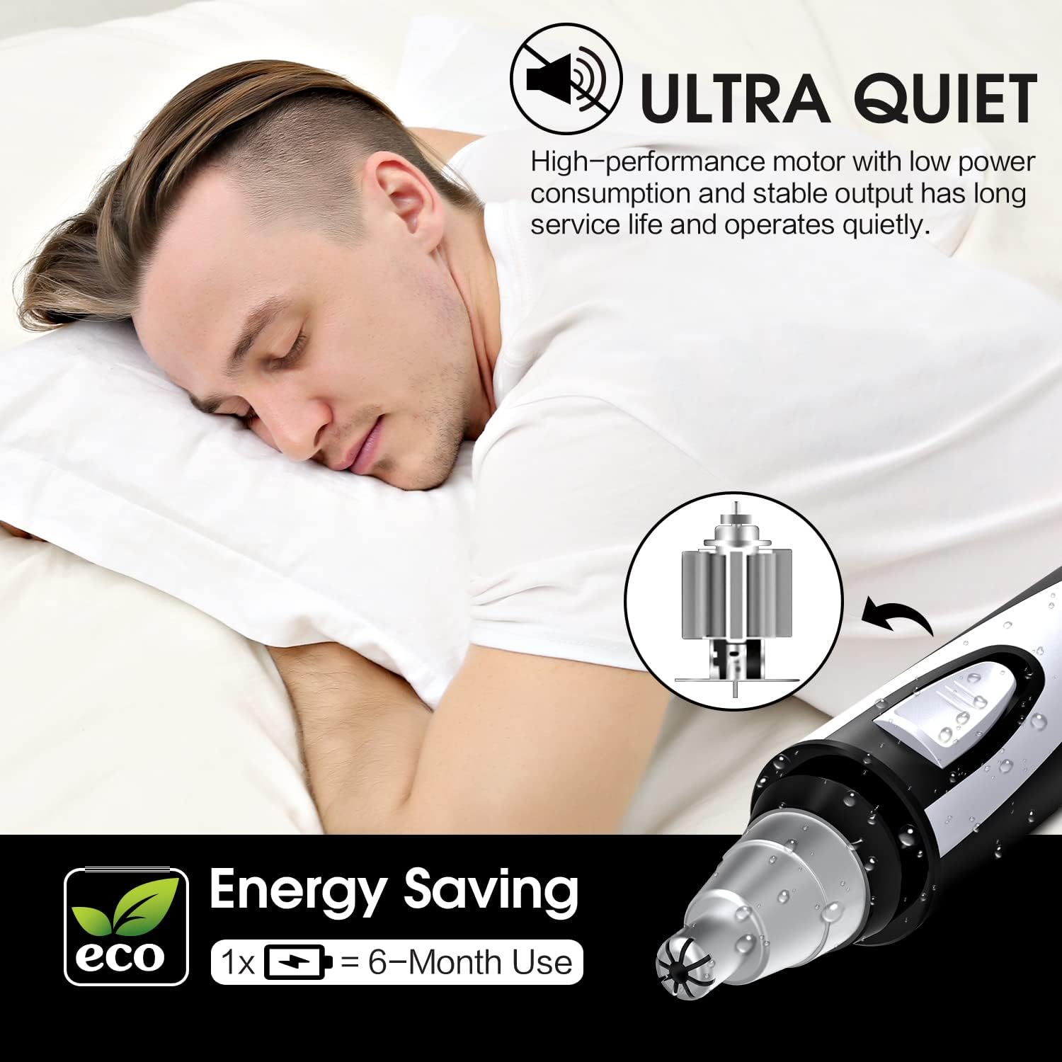 Ear and Nose Hair Trimmer Clipper - 2025 Professional Painless Eyebrow & Facial Hair Trimmer for Men Women, Battery-Operated Trimmer with IPX7 Waterproof, Dual Edge Blades for Easy Cleansing Black