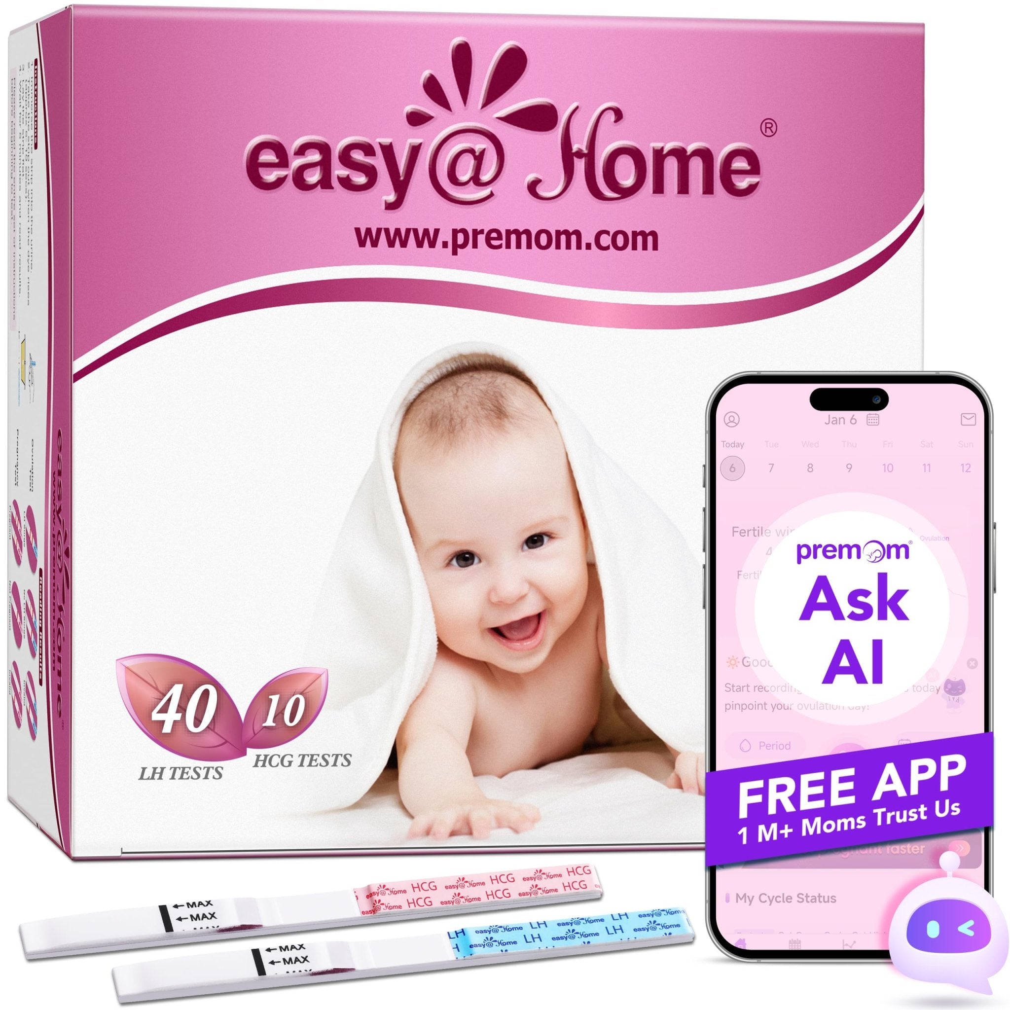 Easy@Home 50 Ovulation Test Strips and 20 Pregnancy Test Strips Combo Kit, (50 LH + 20 HCG)-Package May Vary