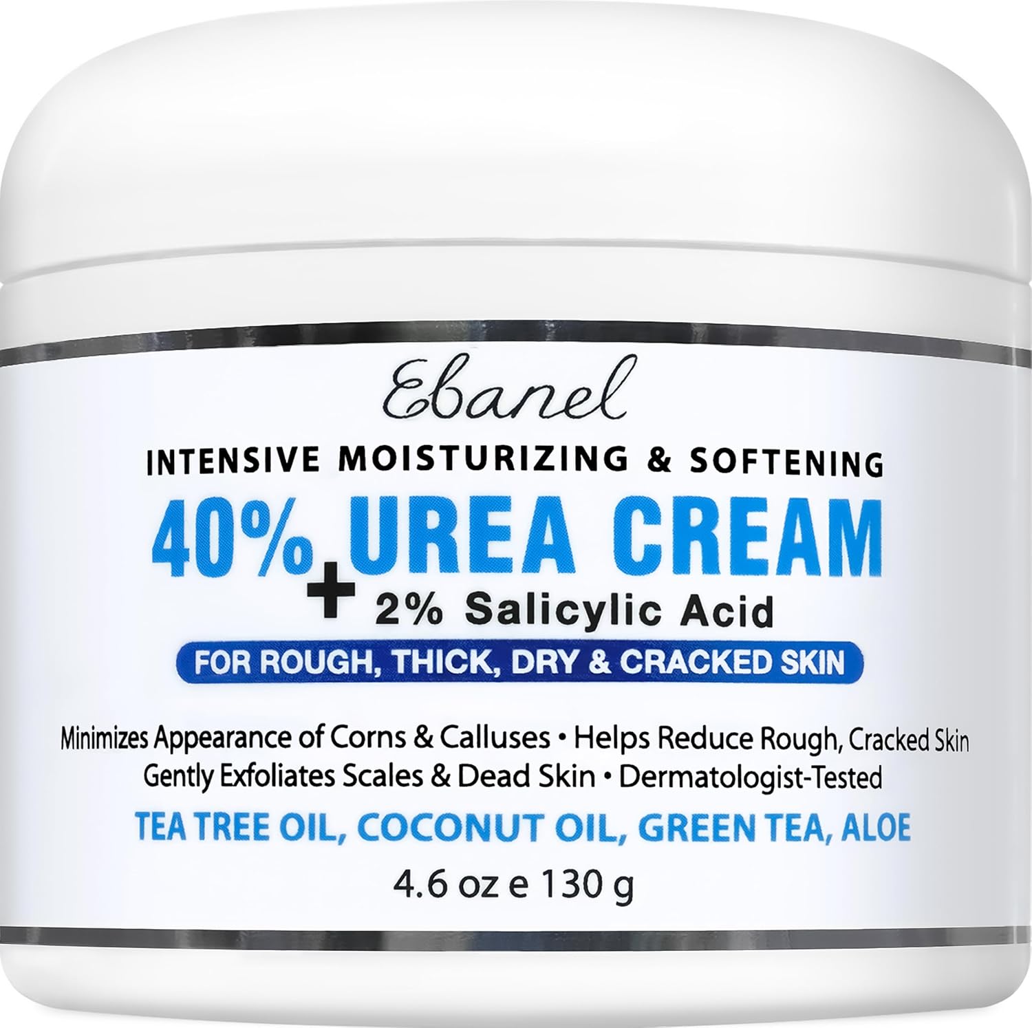 Ebanel Urea Cream 40% plus Salicylic Acid 2%, Foot Cream for Dry Cracked Heels Feet Knees Elbows Hands, Foot Dead Skin Cuticle Callus Remover Toenail Softener, Keratolytic Skin Barrier Repair