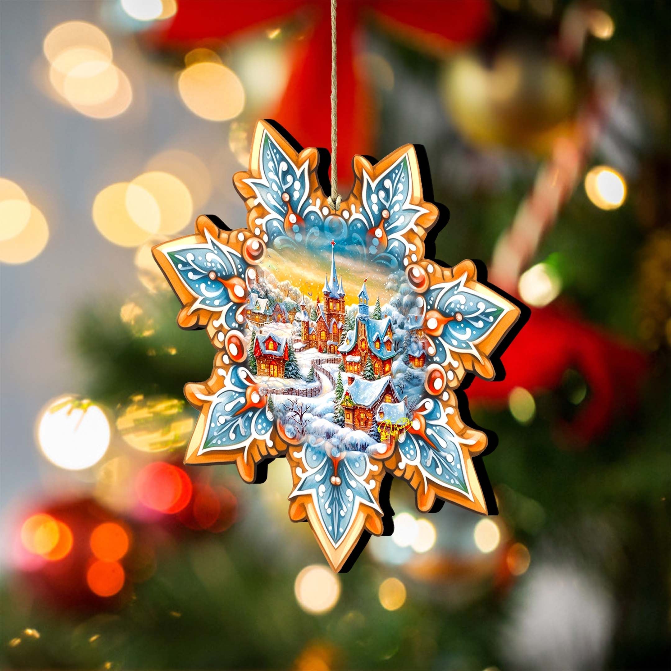 Christmas Night Snowflake Wooden Ornaments by G. Debrekht - Christmas Decor - 8688416