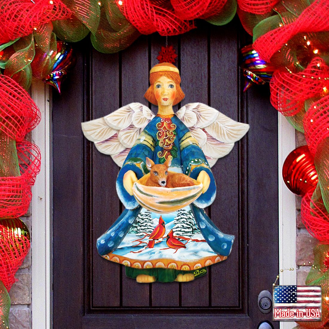 Guardian Angel Deer Nativity Door Decor by G. DeBrekht - Nativity Holiday Decor - 8152510H