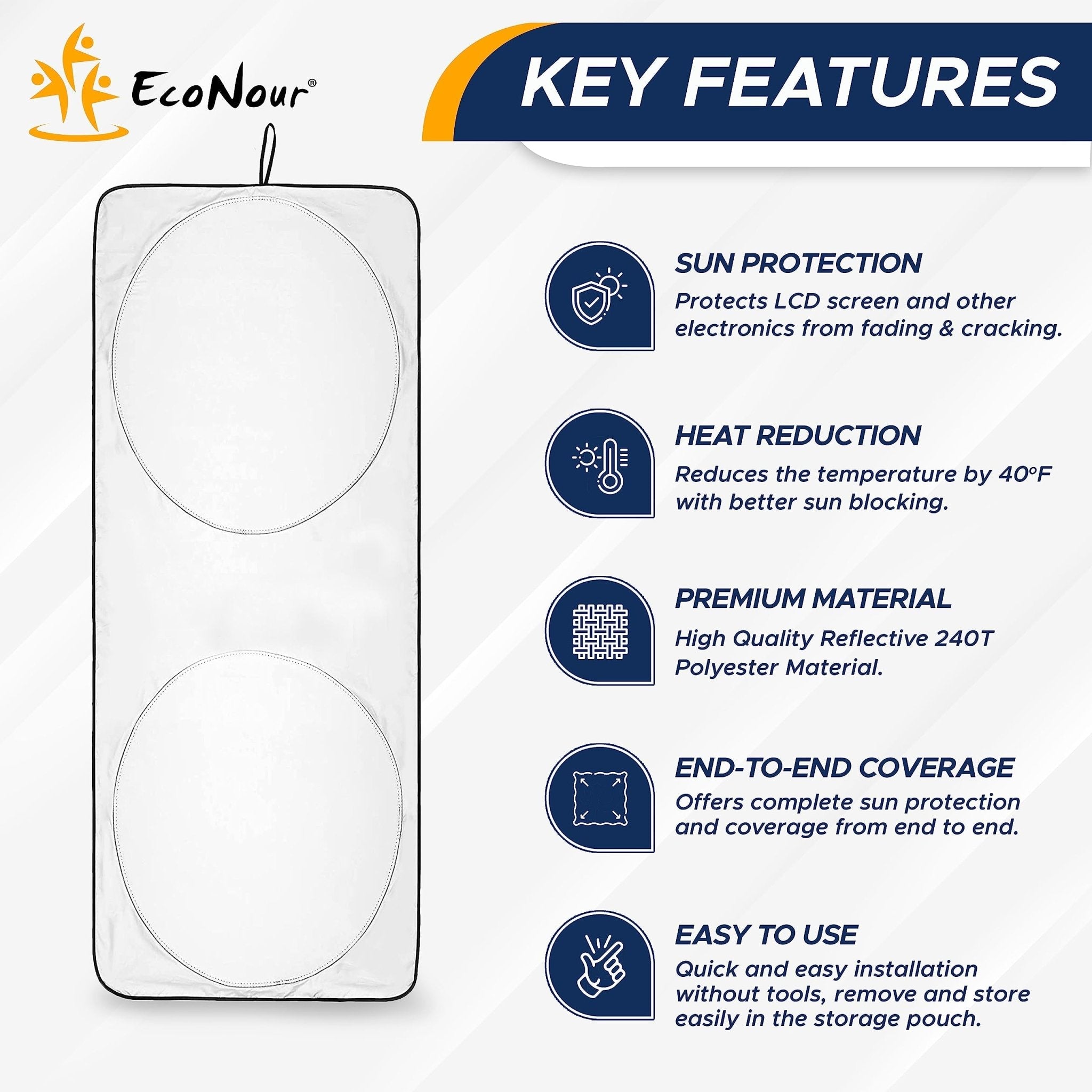 EcoNour Patented Design for Car Windshield Sun Shade | Blocks 99% Heat and Keep Interior Cool | Fits Cars, SUV, Truck | Automotive Sun Screen,Visor and Summer Vehicle Accessories | Medium (64x32)