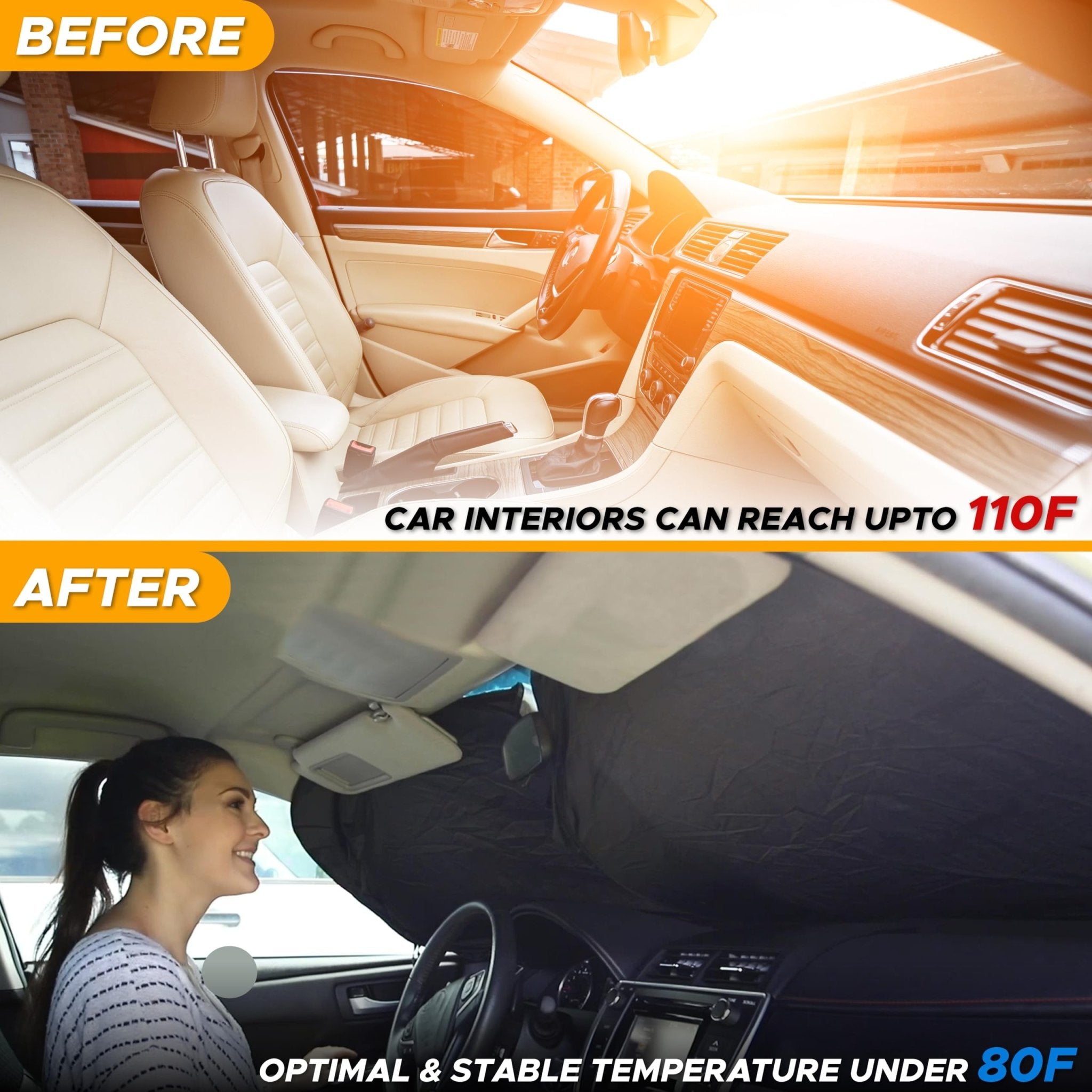 EcoNour Patented Design for Car Windshield Sun Shade | Blocks 99% Heat and Keep Interior Cool | Fits Cars, SUV, Truck | Automotive Sun Screen,Visor and Summer Vehicle Accessories | Medium (64x32)