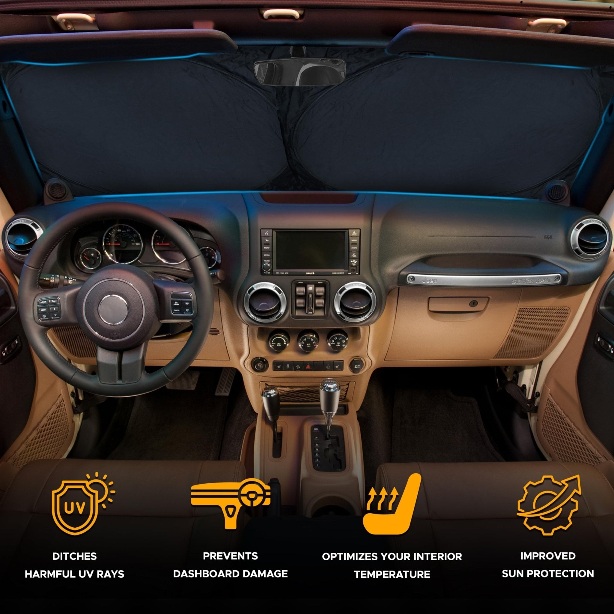 EcoNour Patented Design for Car Windshield Sun Shade | Blocks 99% Heat and Keep Interior Cool | Fits Cars, SUV, Truck | Automotive Sun Screen,Visor and Summer Vehicle Accessories | Medium (64x32)