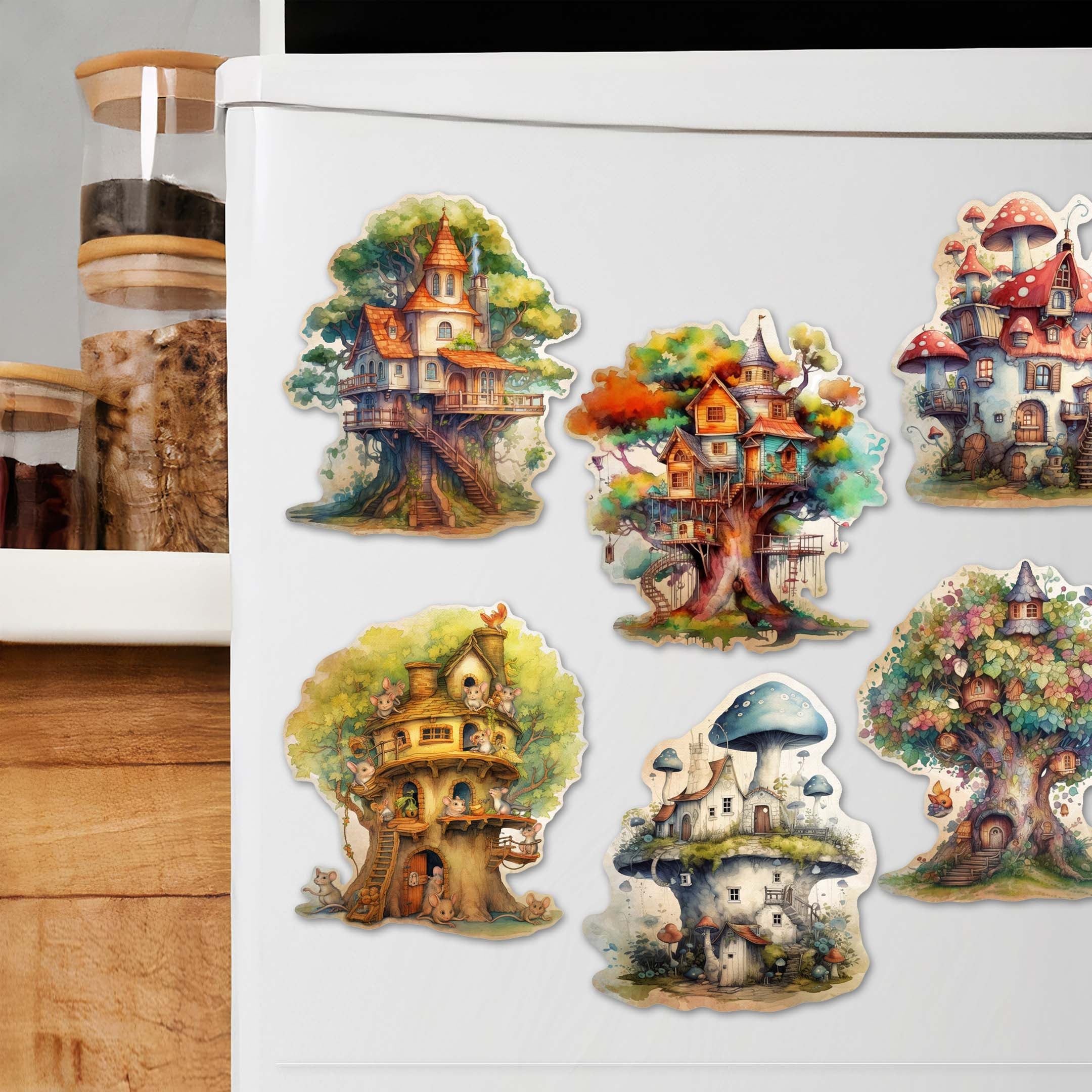 Tree House Decorative Wooden Magnets Set of 6 by G. Debrekht - Easter Spring Decor - 8090026G-S6